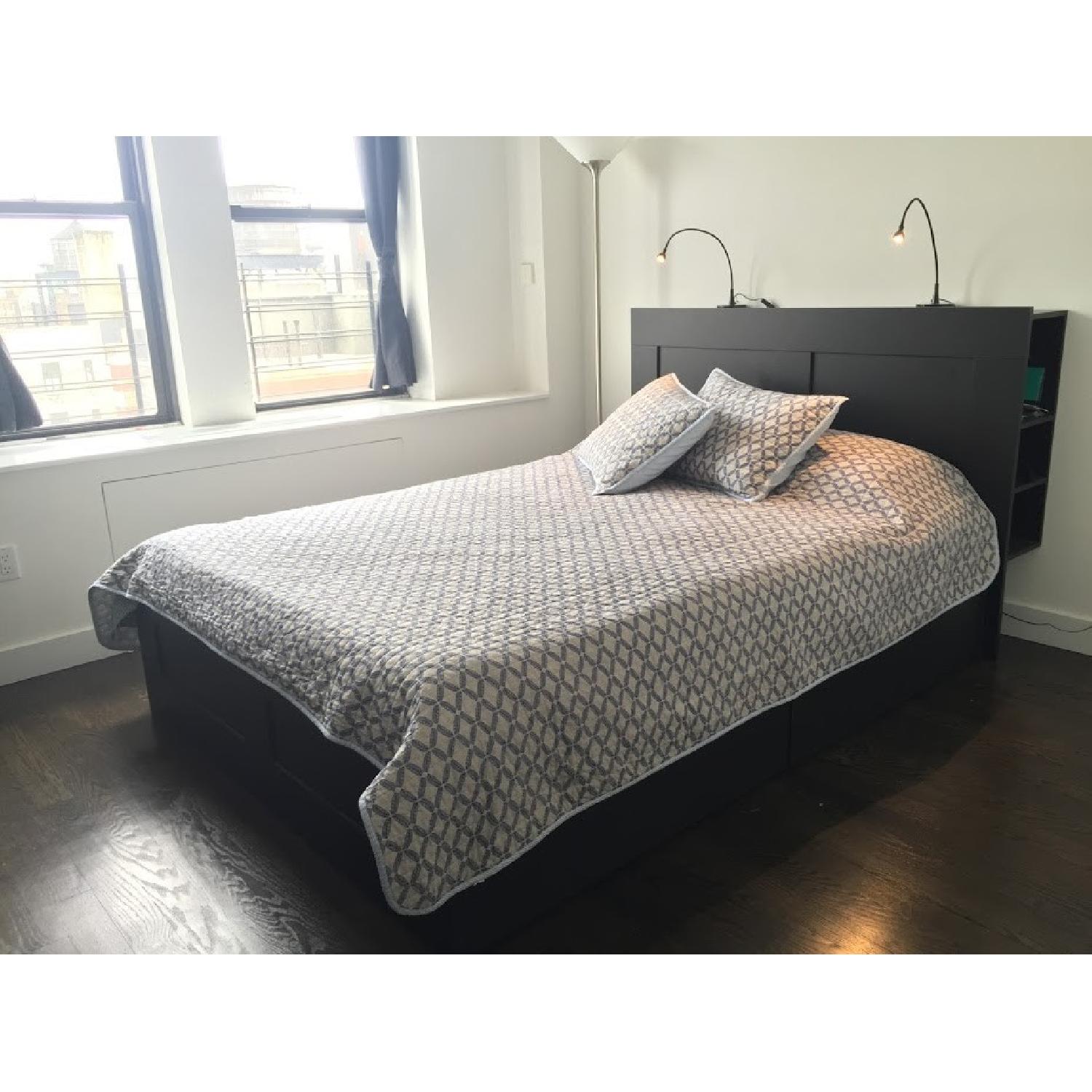 Ikea Brimnes Queen Size Bed Frame w/ Headboard & Storage - image-1