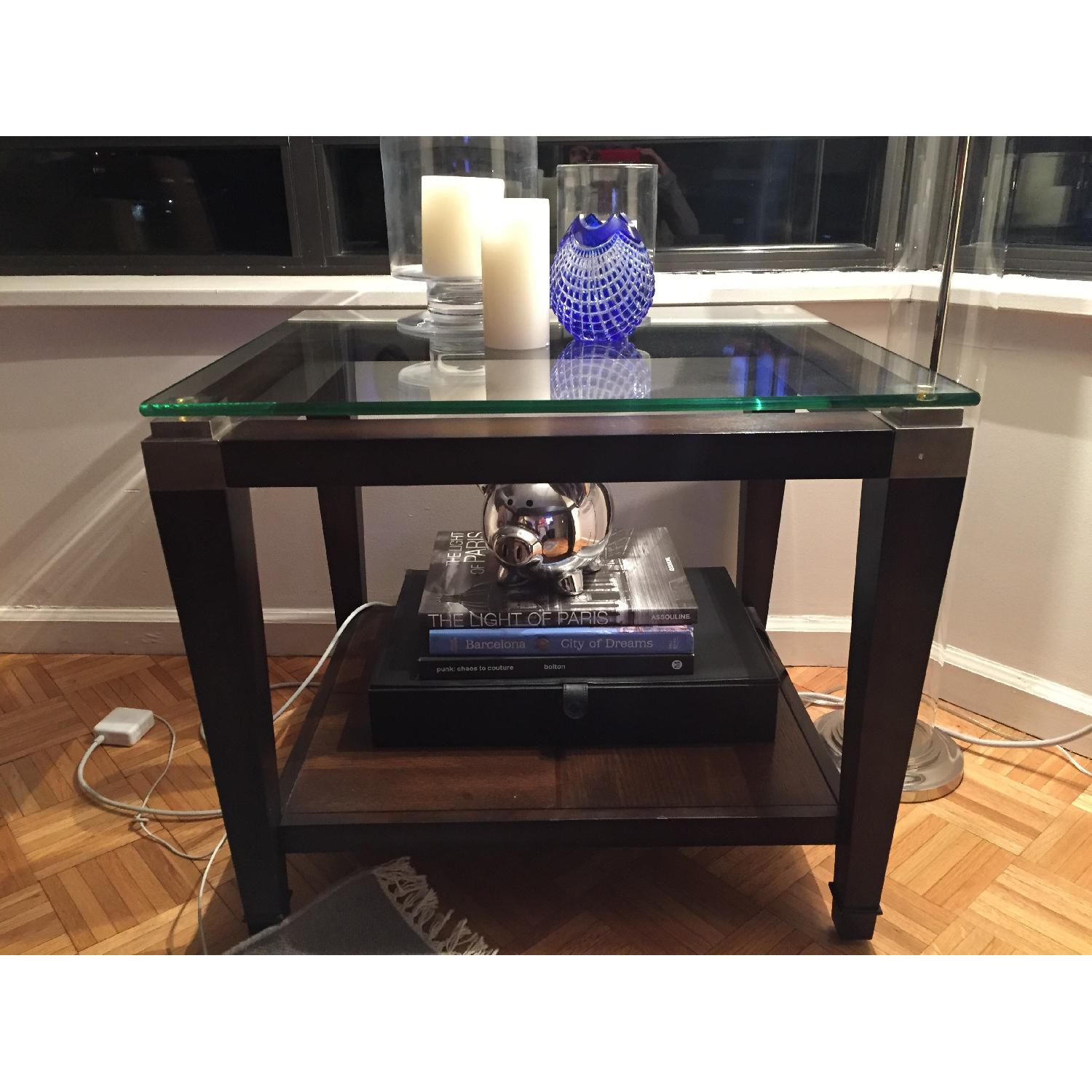 Raymour & Flanigan Glass Side Table - image-1