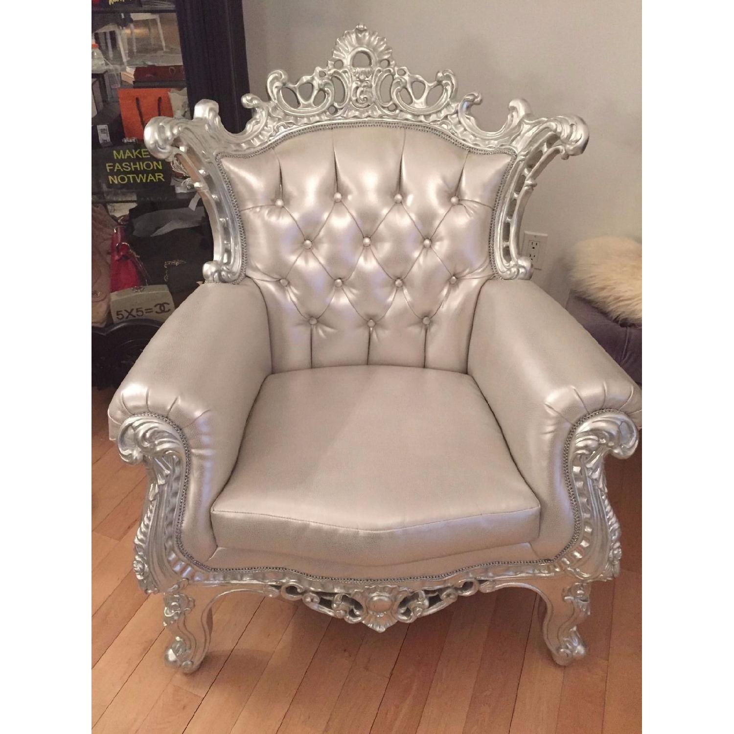 ACME Baroque Style Silver Accent Throne Chair w/ Tufted Back - image-2