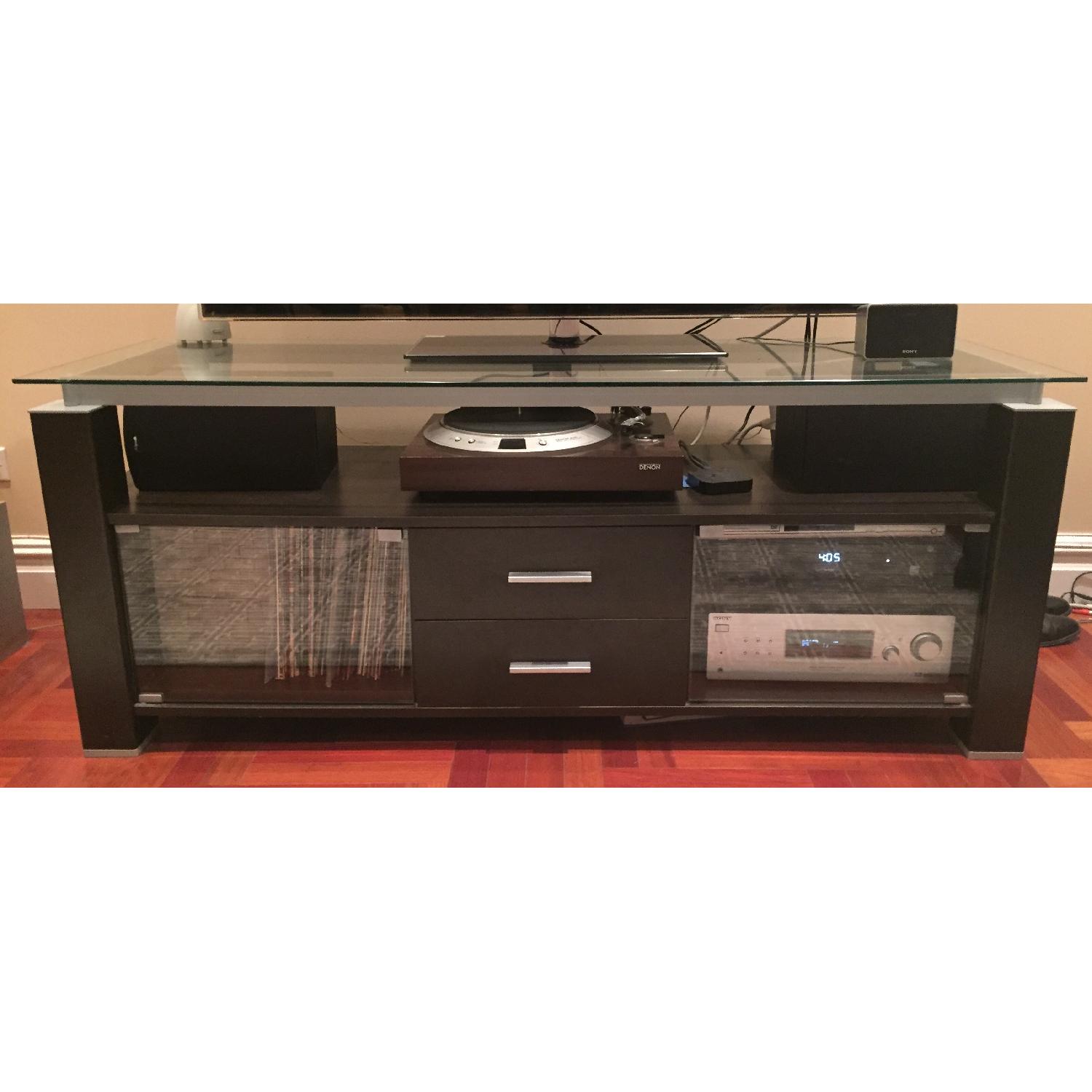 Dark Wood & Glass TV/Media Stand - image-1