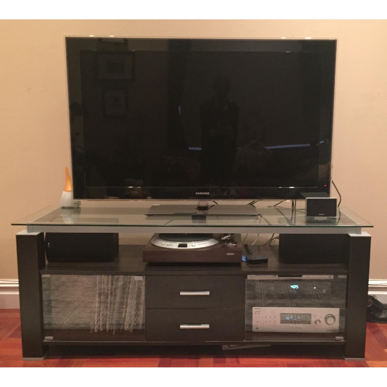 Dark Wood & Glass TV/Media Stand - image-2