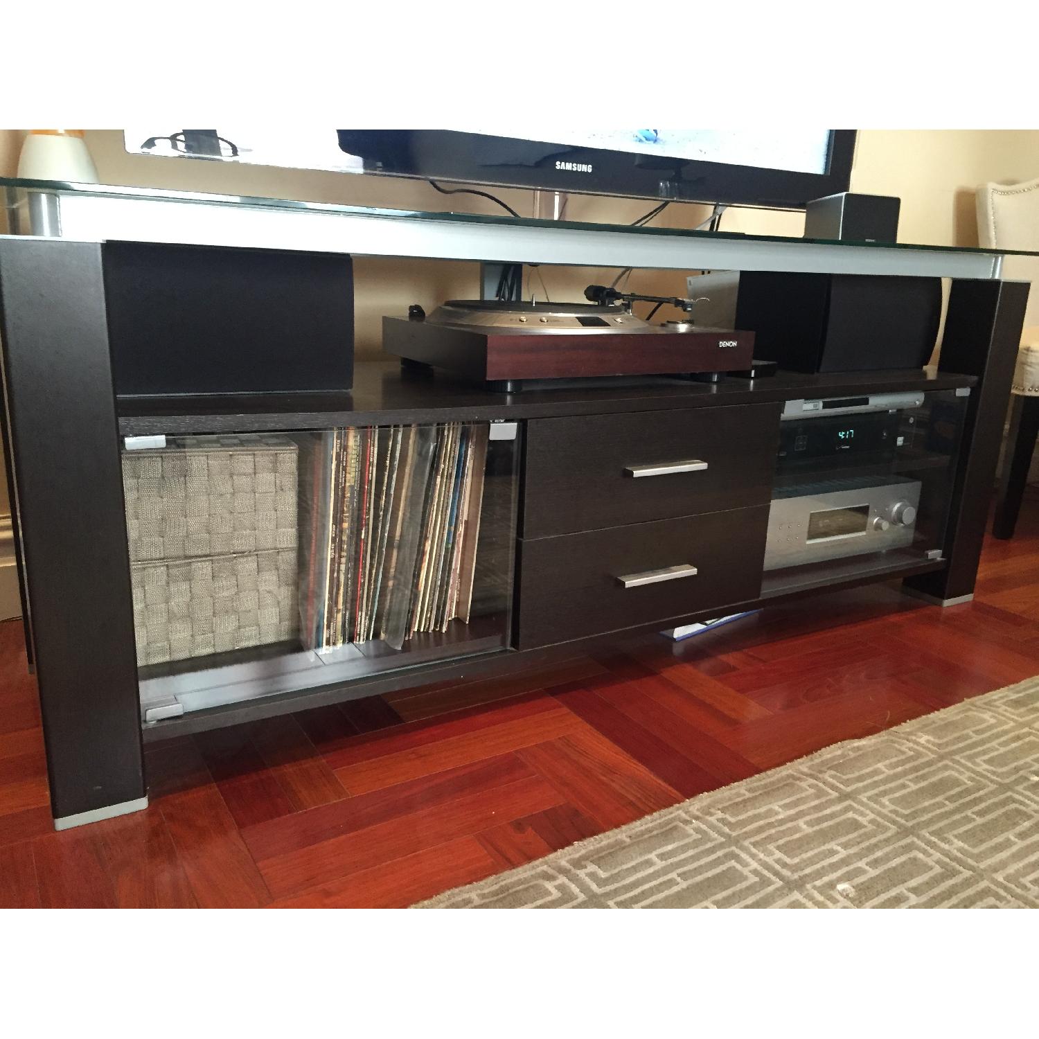 Dark Wood & Glass TV/Media Stand - image-3