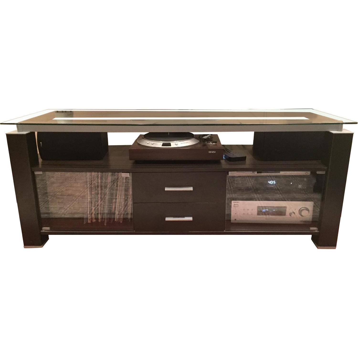 Dark Wood & Glass TV/Media Stand - image-0
