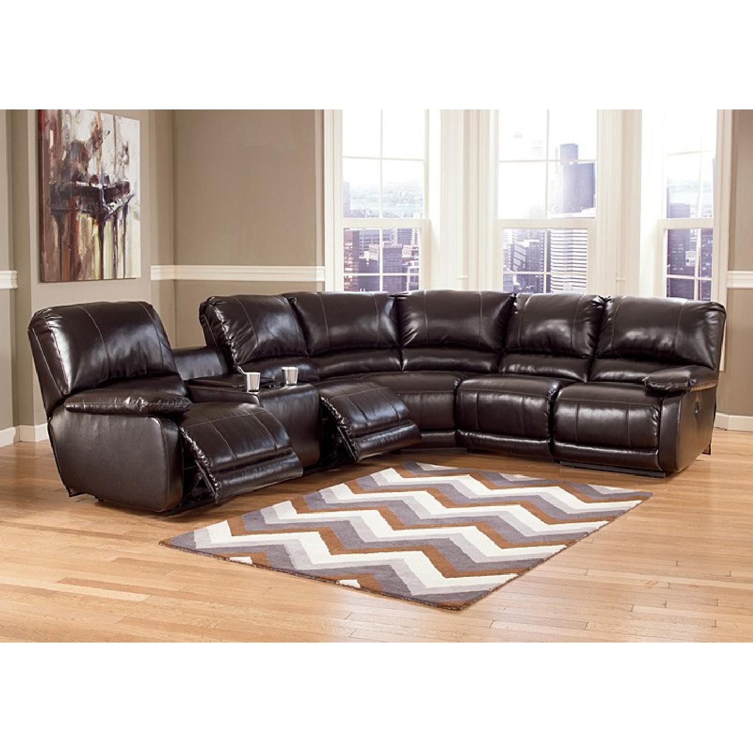Ashley's Dark Brown Leather Blend 4 Power Recliner Sectional - image-1