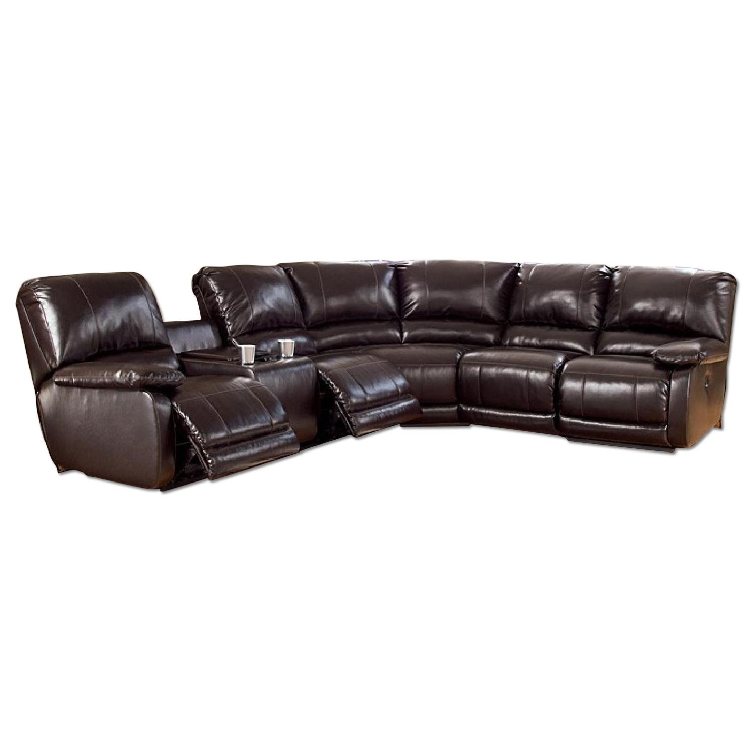 Ashley's Dark Brown Leather Blend 4 Power Recliner Sectional - image-2