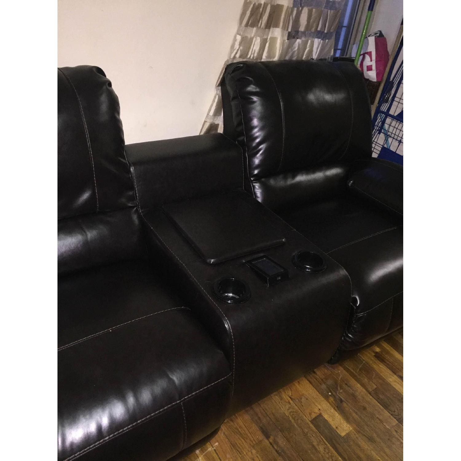 Ashley's Dark Brown Leather Blend 4 Power Recliner Sectional - image-3