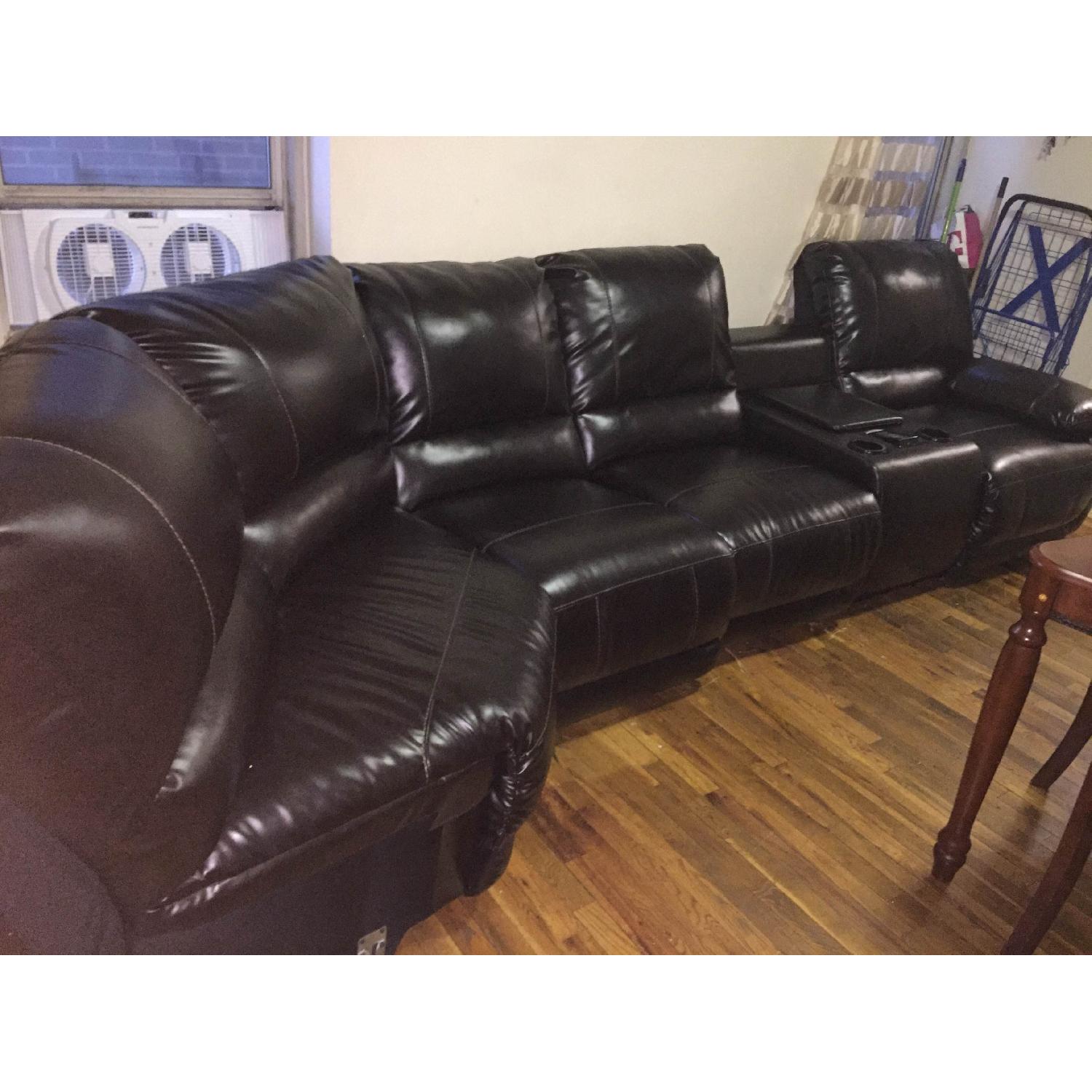 Ashley's Dark Brown Leather Blend 4 Power Recliner Sectional - image-4