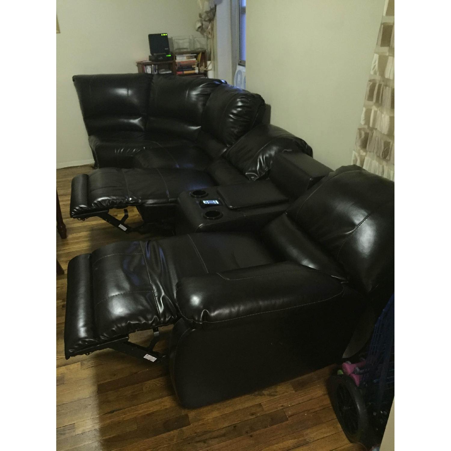 Ashley's Dark Brown Leather Blend 4 Power Recliner Sectional - image-6