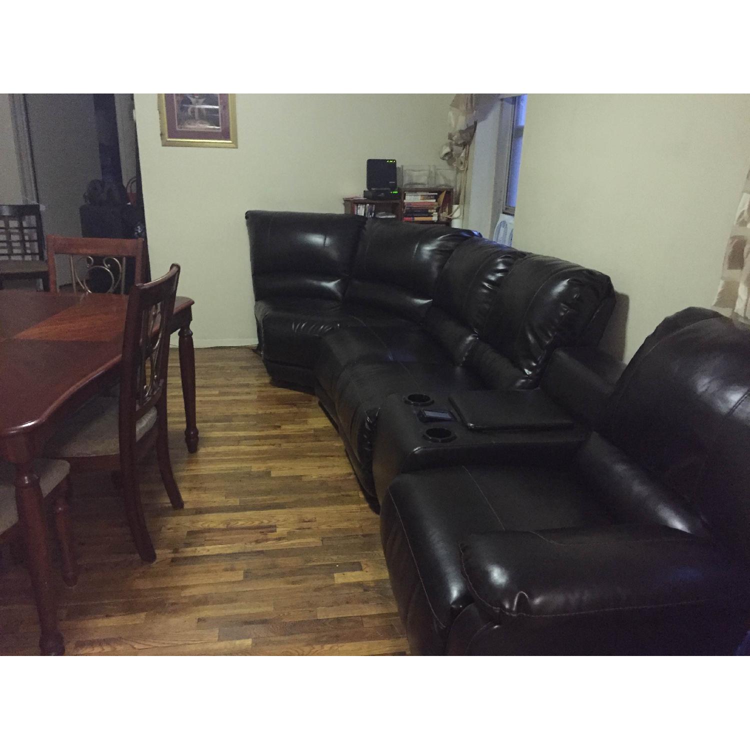 Ashley's Dark Brown Leather Blend 4 Power Recliner Sectional - image-7