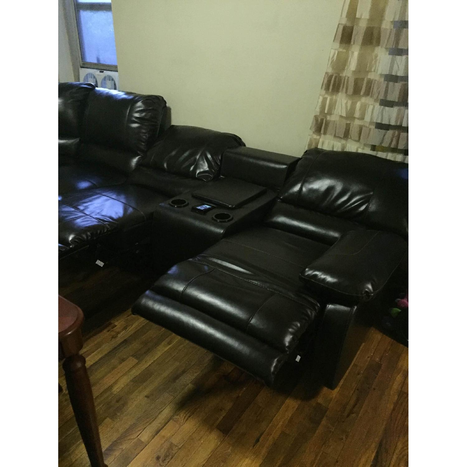 Ashley's Dark Brown Leather Blend 4 Power Recliner Sectional - image-9