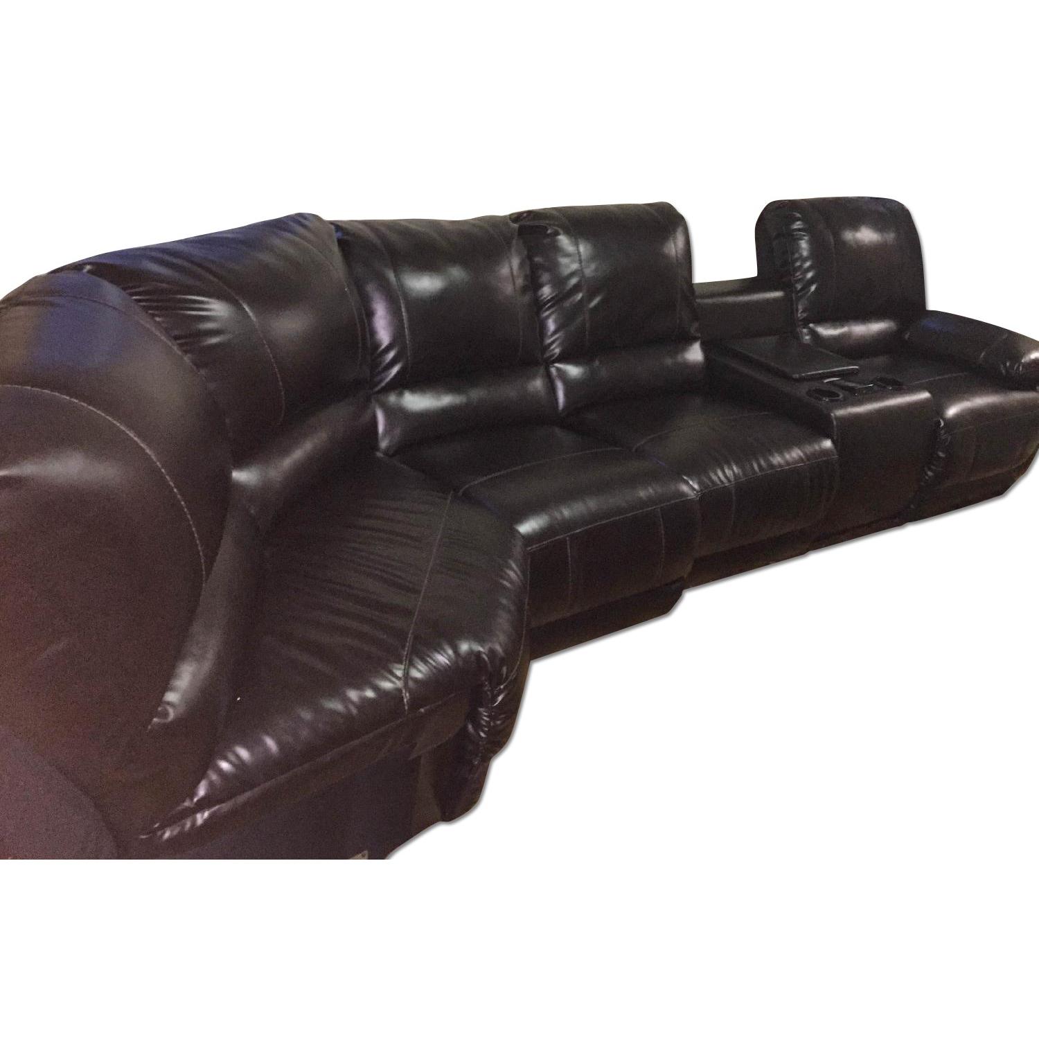 Ashley's Dark Brown Leather Blend 4 Power Recliner Sectional - image-0