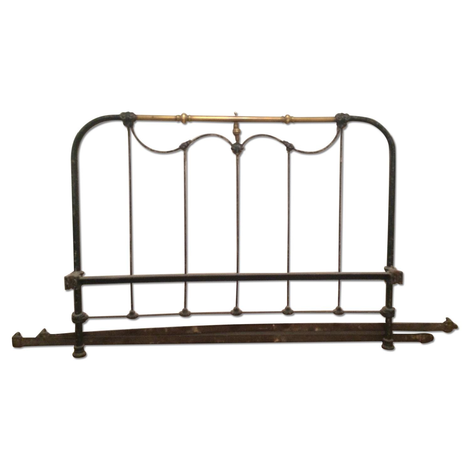 Antique Iron & Brass Bed Frame - image-0