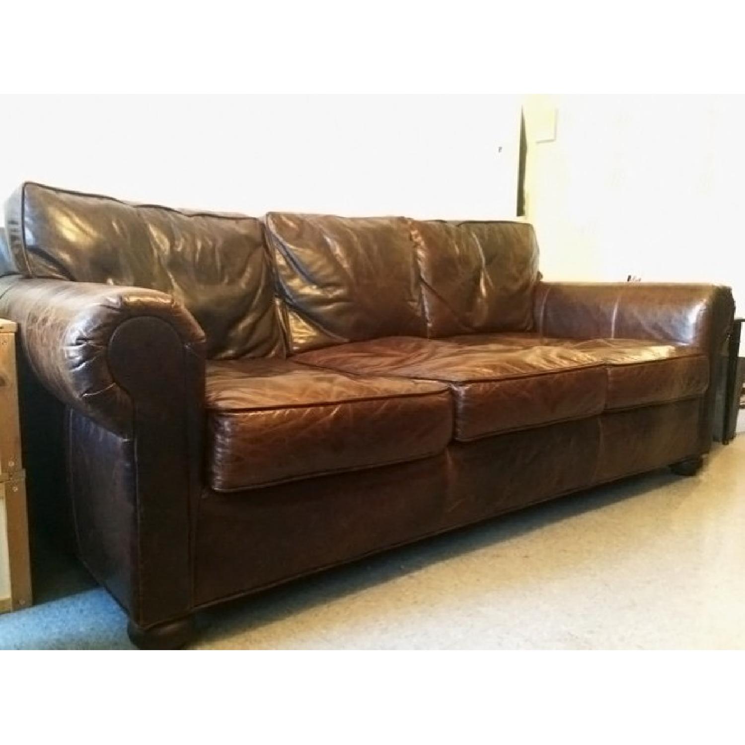 Restoration Hardware Leather Couch - image-5