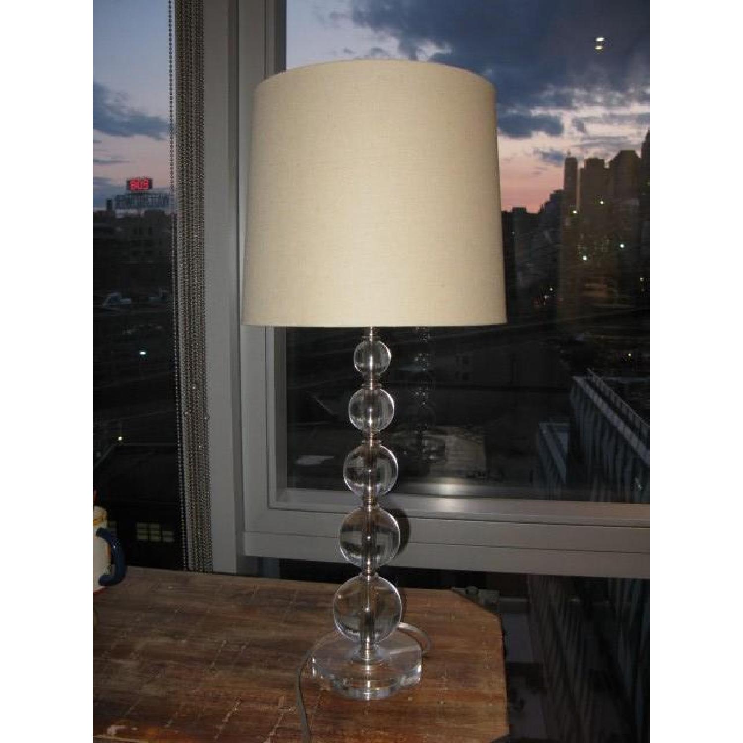 Lamp w/ Glass Spheres Base & Linen Shade - image-1