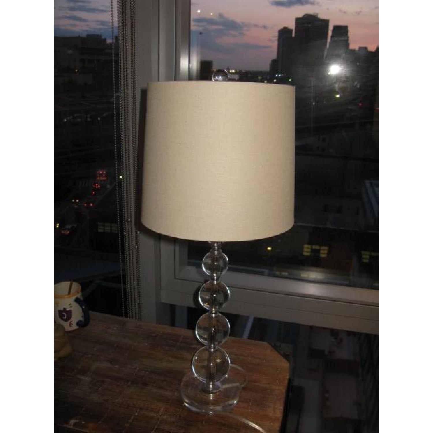 Lamp w/ Glass Spheres Base & Linen Shade - image-7