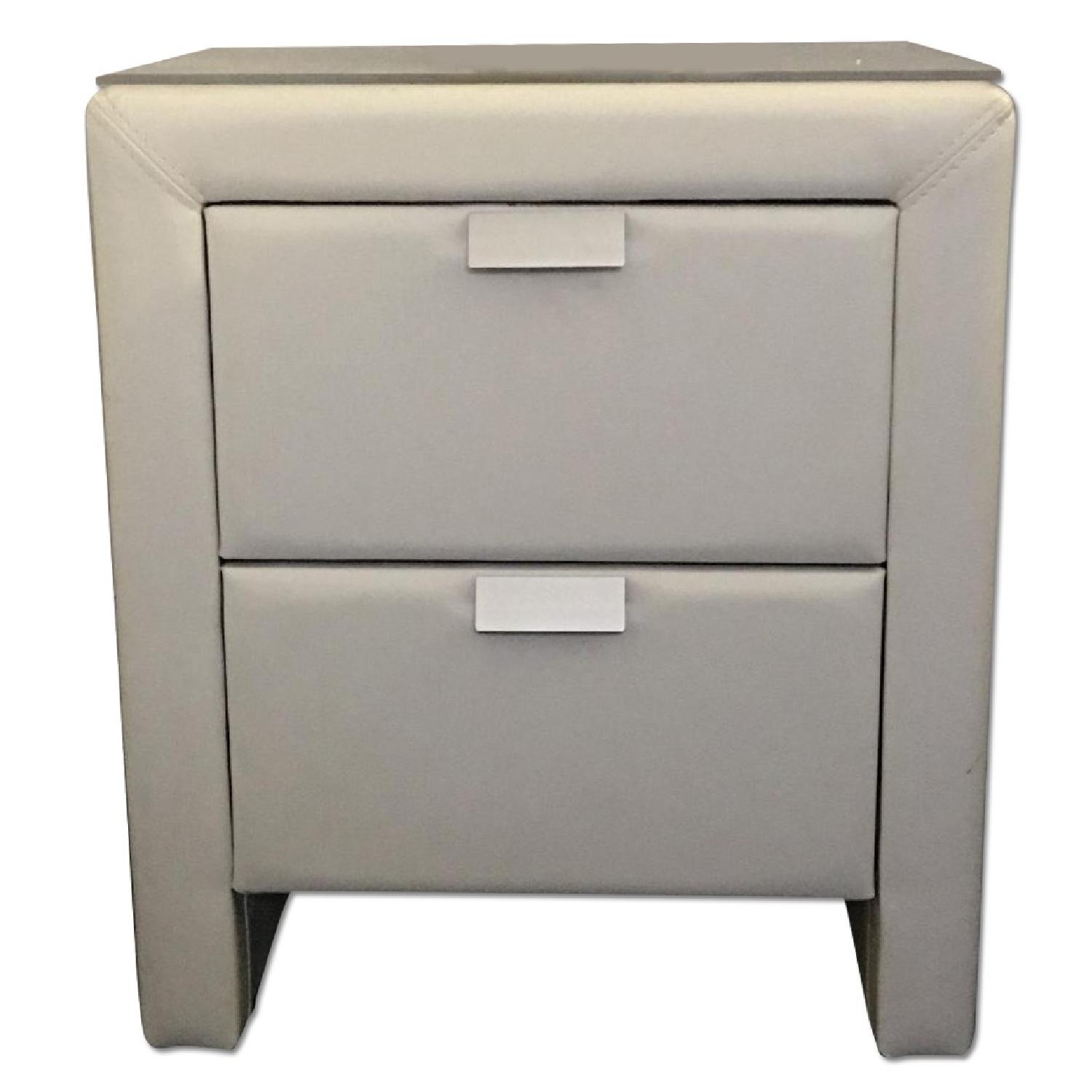 White Leather Nightstands - 2 Available - image-0