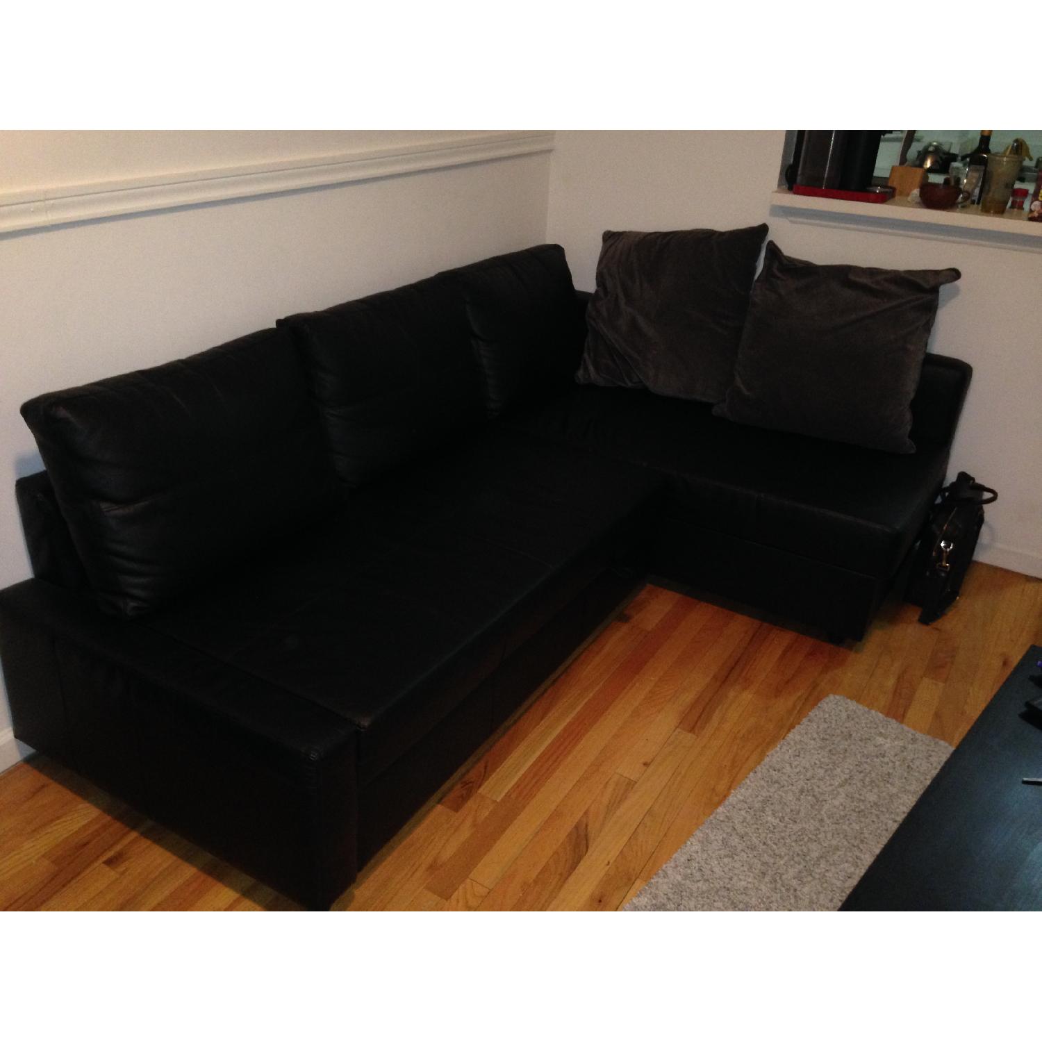 Ikea Black Leather Sofa w/ King Size Sofa Bed Pull-Out - image-2