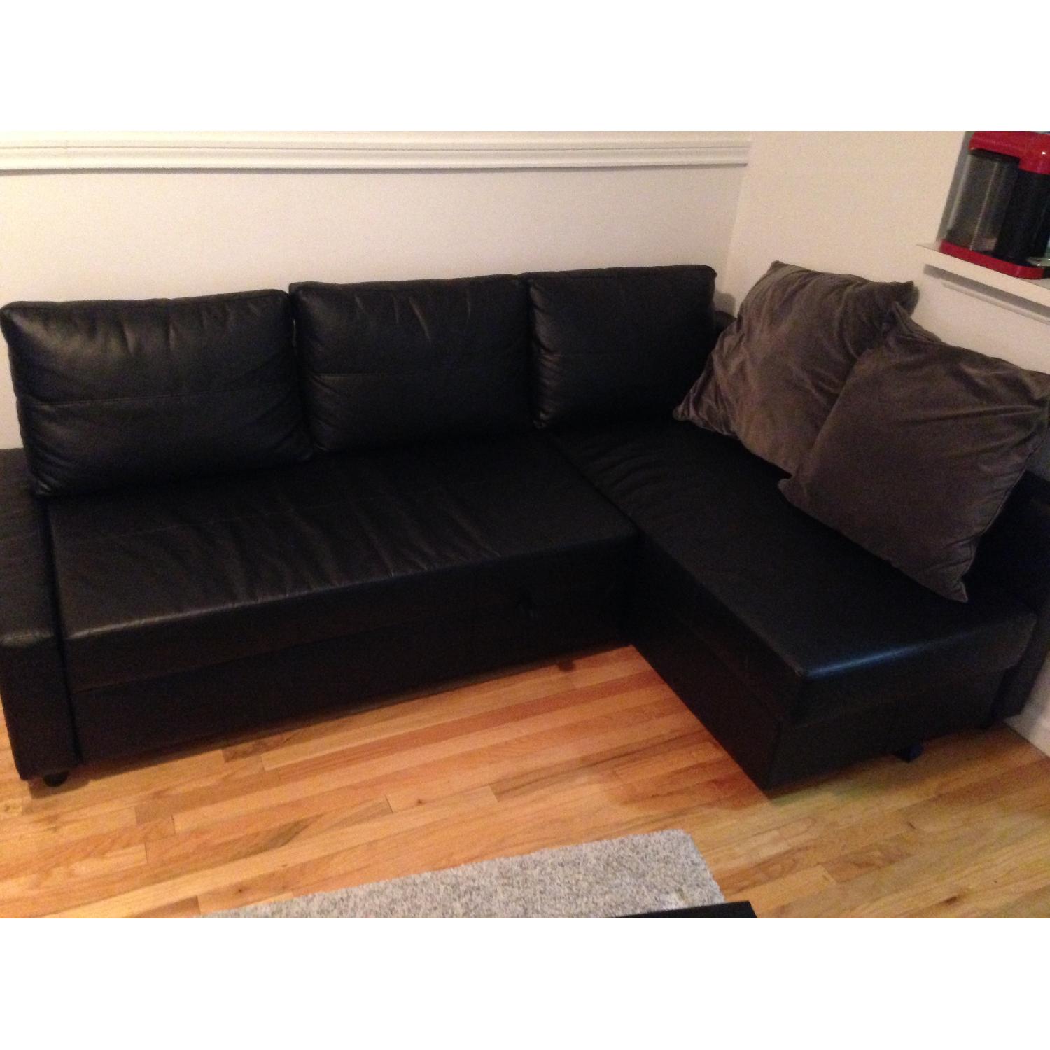 Ikea Black Leather Sofa w/ King Size Sofa Bed Pull-Out - image-3