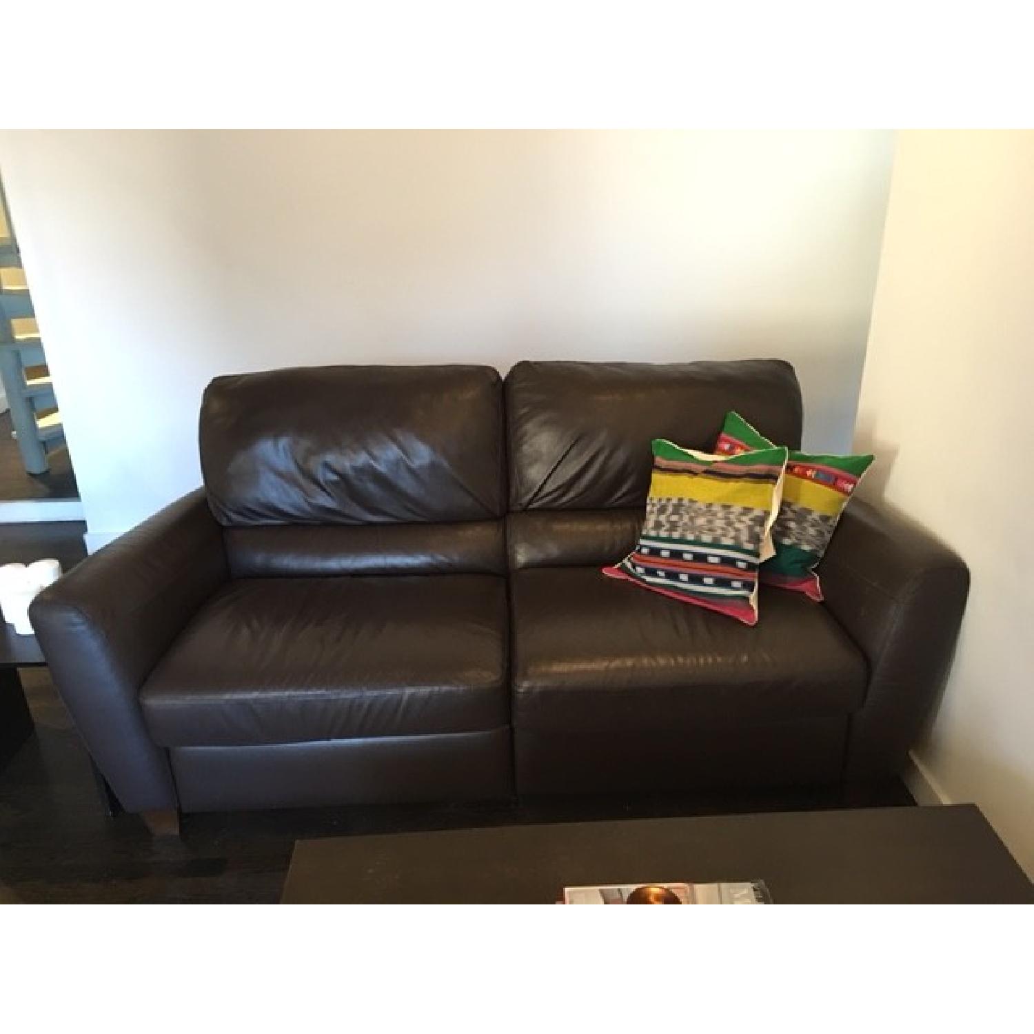 Macy's Brown Leather Reclining Sofa + Armchair - image-2