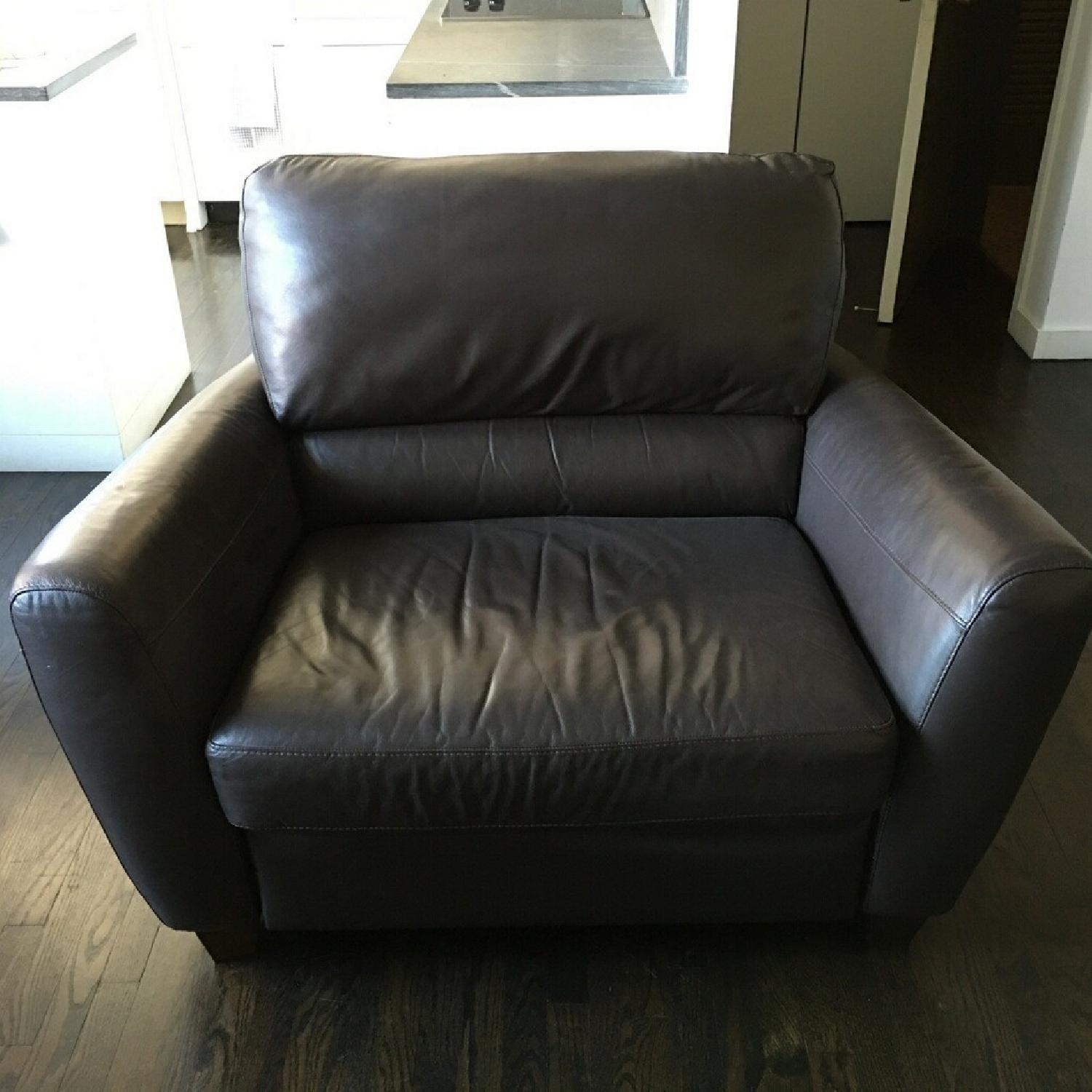 Macy's Brown Leather Reclining Sofa + Armchair - image-4