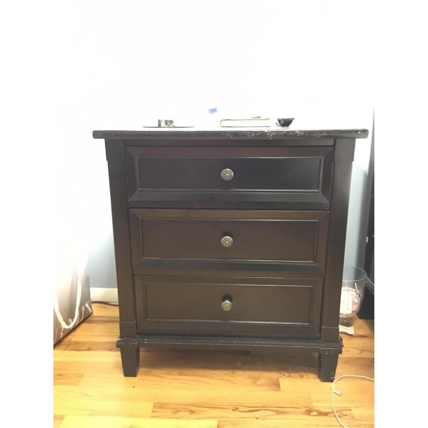 Solid Dark Wood 3 Drawer Bedside Table - image-1