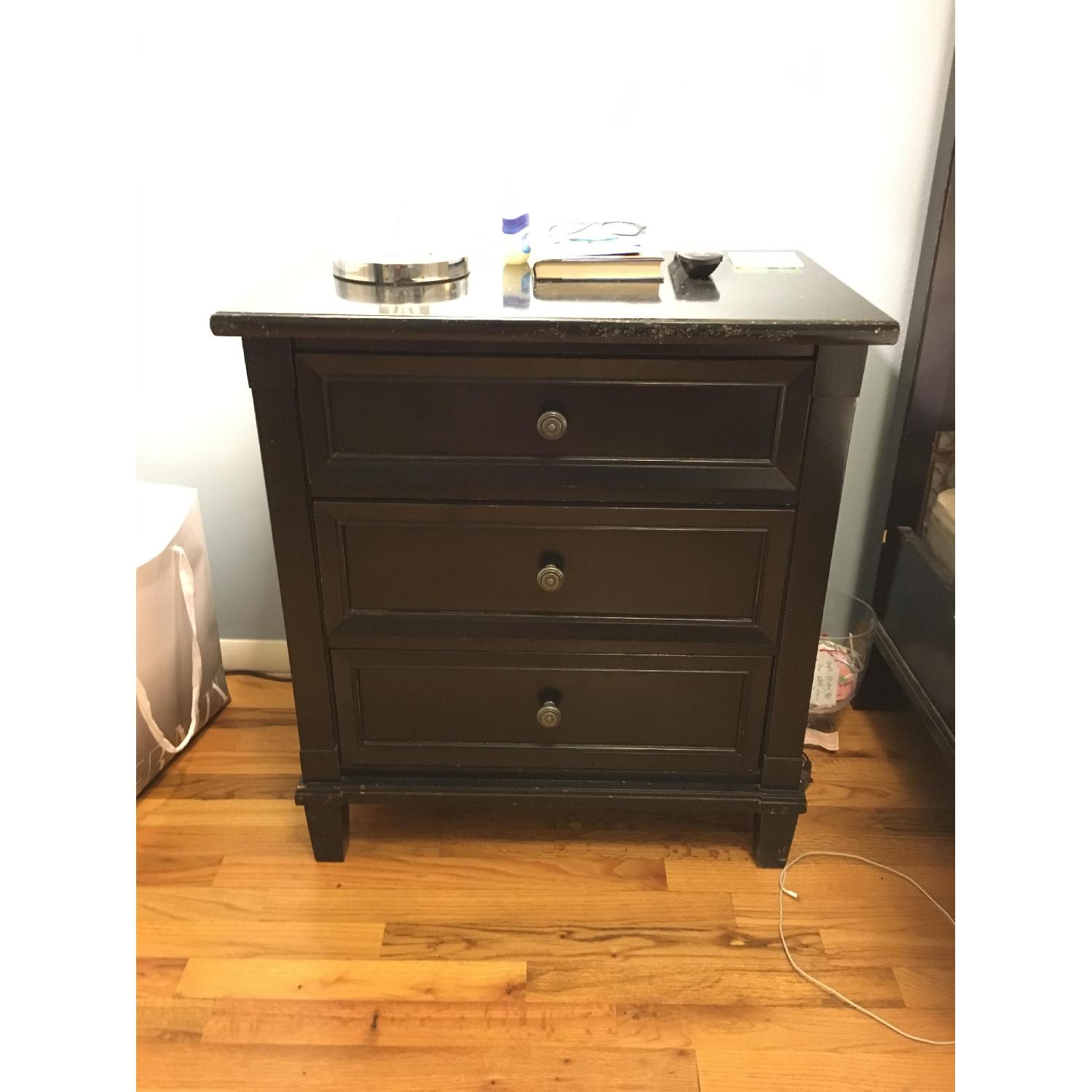 Solid Dark Wood 3 Drawer Bedside Table - image-2