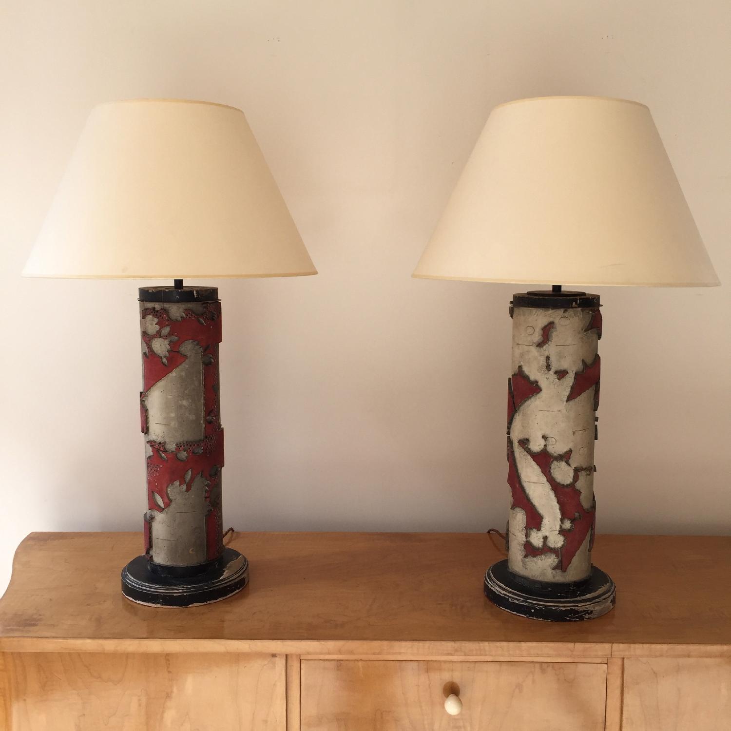 Antique Asian Scroll Table Lamps - Pair - image-1