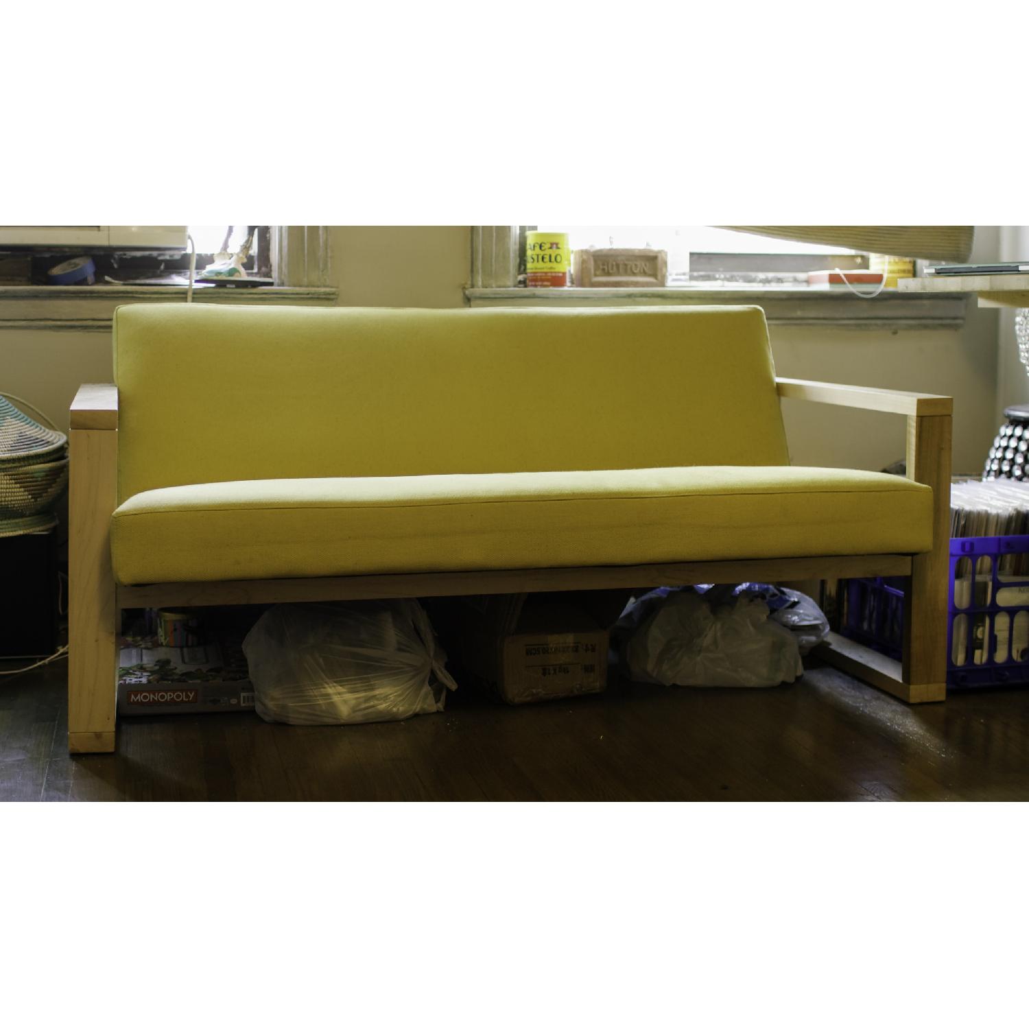 CB2 Upholstered Sofa w/ Wooden Arms - image-4