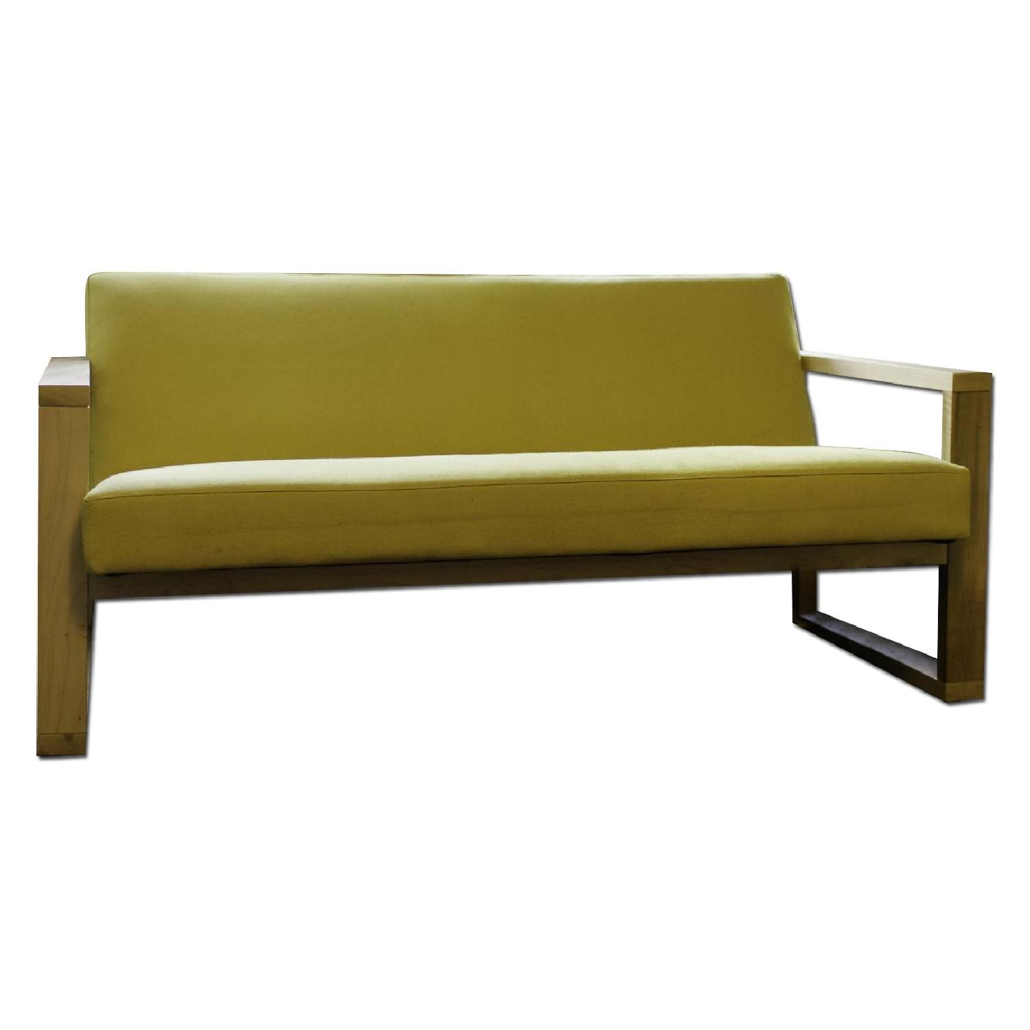 CB2 Upholstered Sofa w/ Wooden Arms - image-0