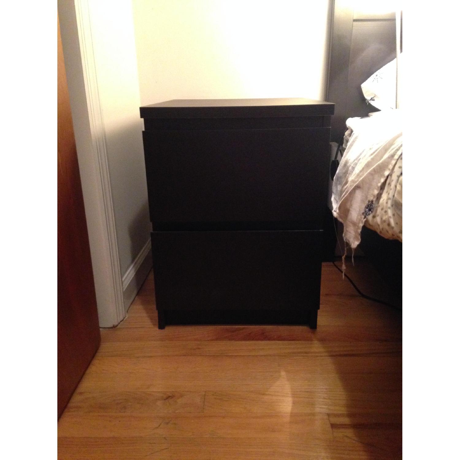 Ikea Black Wood Night Stand + Matching Chest Of Drawers - image-1