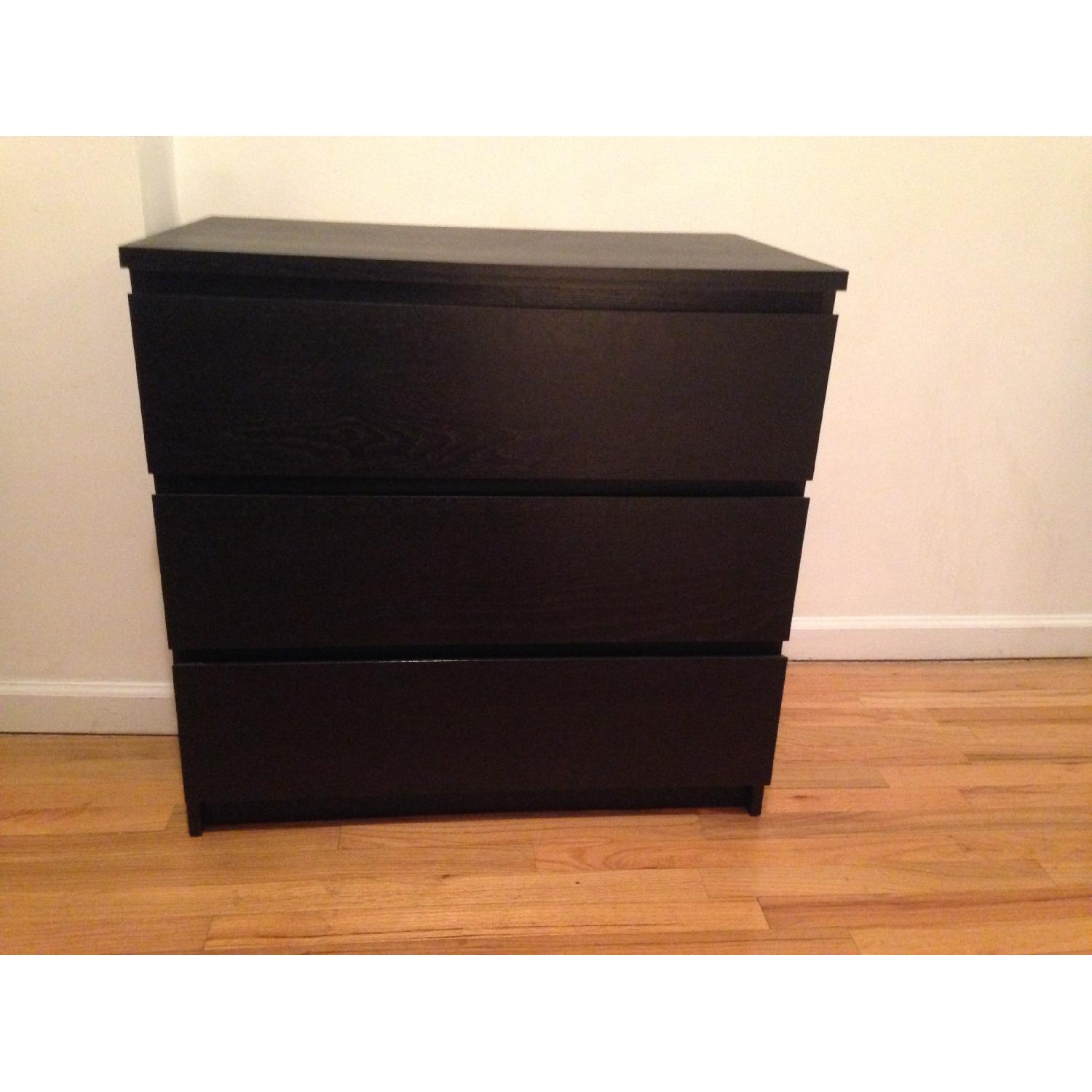 Ikea Black Wood Night Stand + Matching Chest Of Drawers - image-5