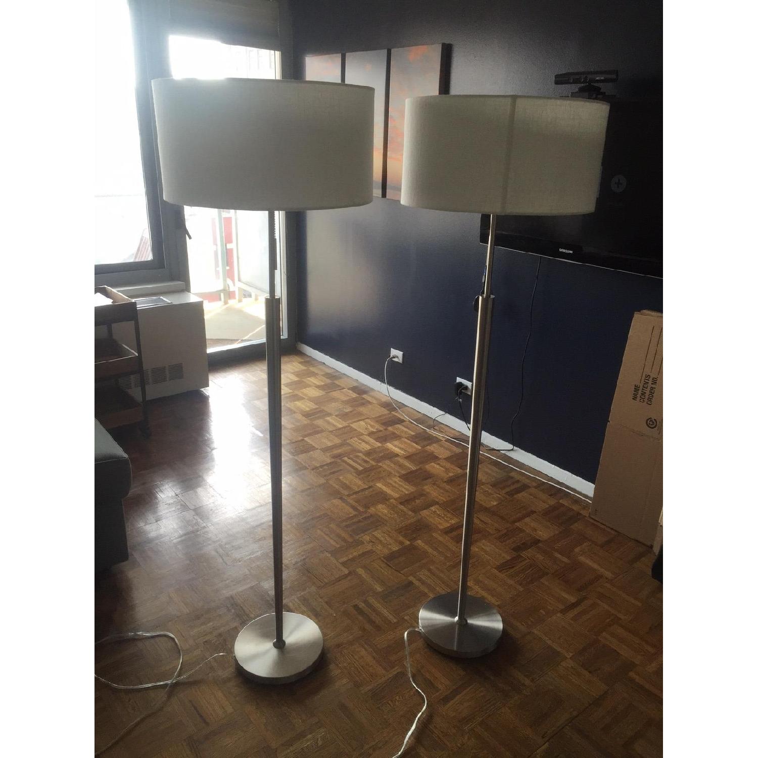 Adesso Home Tall Floor Lamps w/ Large White Drum Shades - Pair - image-1