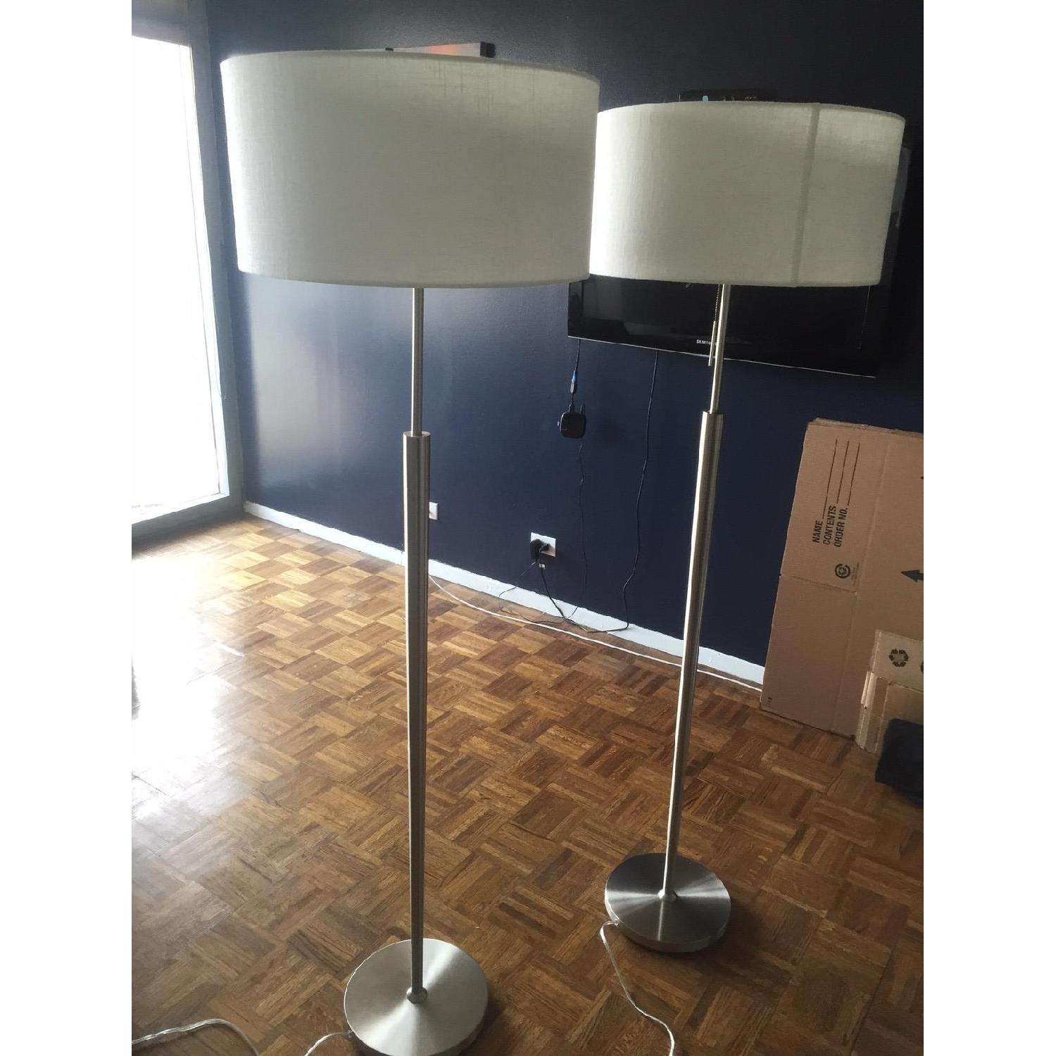 Adesso Home Tall Floor Lamps w/ Large White Drum Shades - Pair - image-2