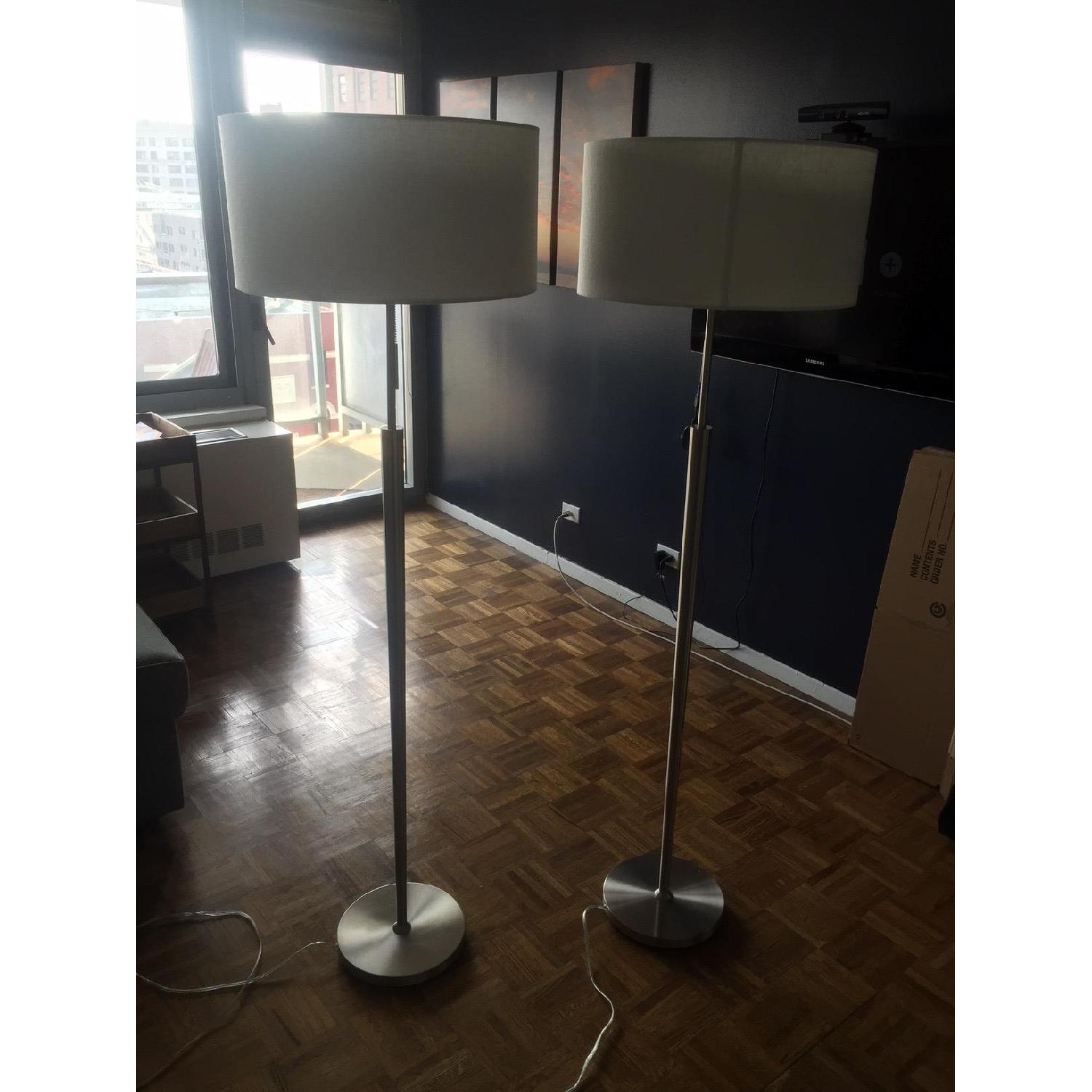 Adesso Home Tall Floor Lamps w/ Large White Drum Shades - Pair - image-3