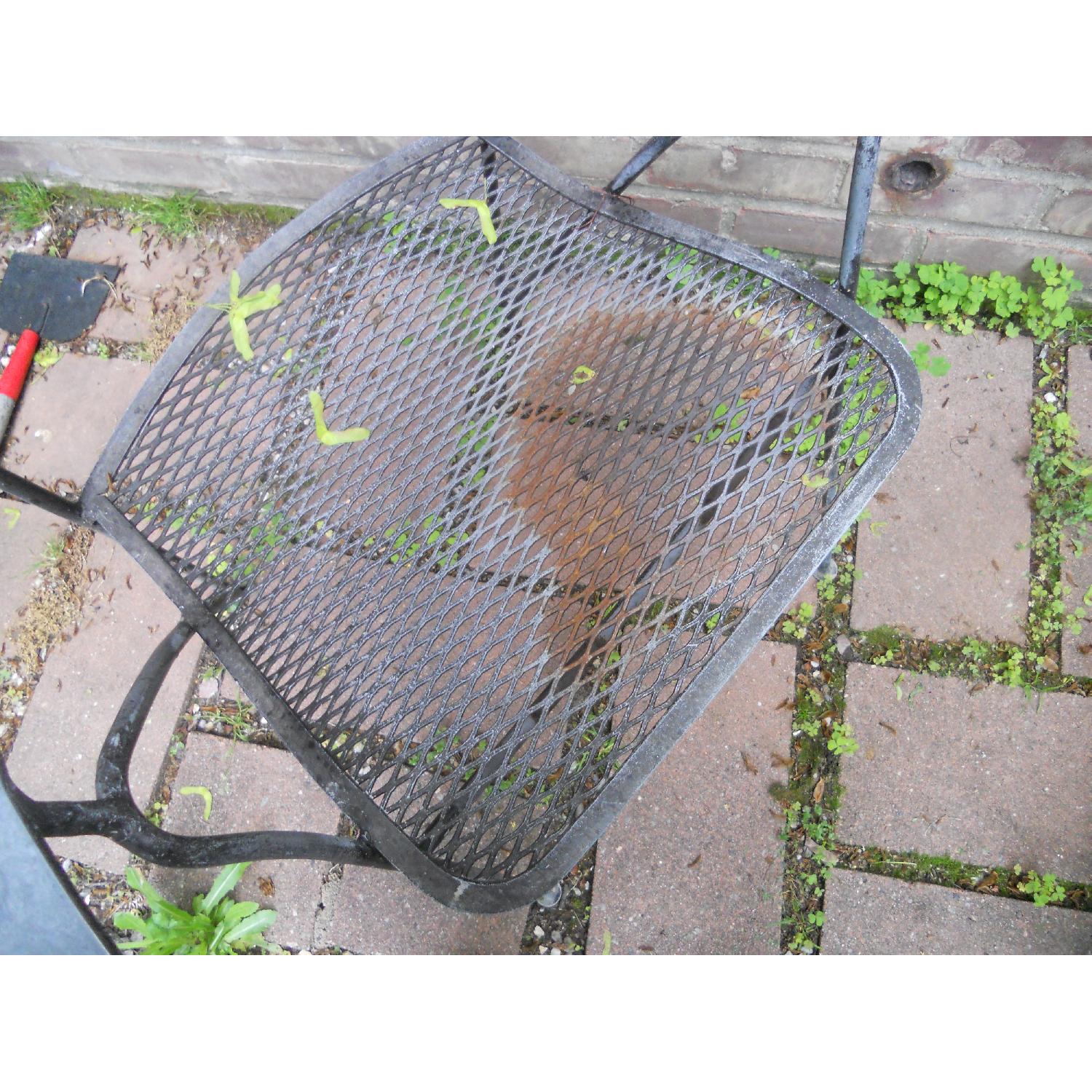 Vintage Salterini Wrought Iron Patio Table w/ 4 Ribbon Pattern Chairs - image-3