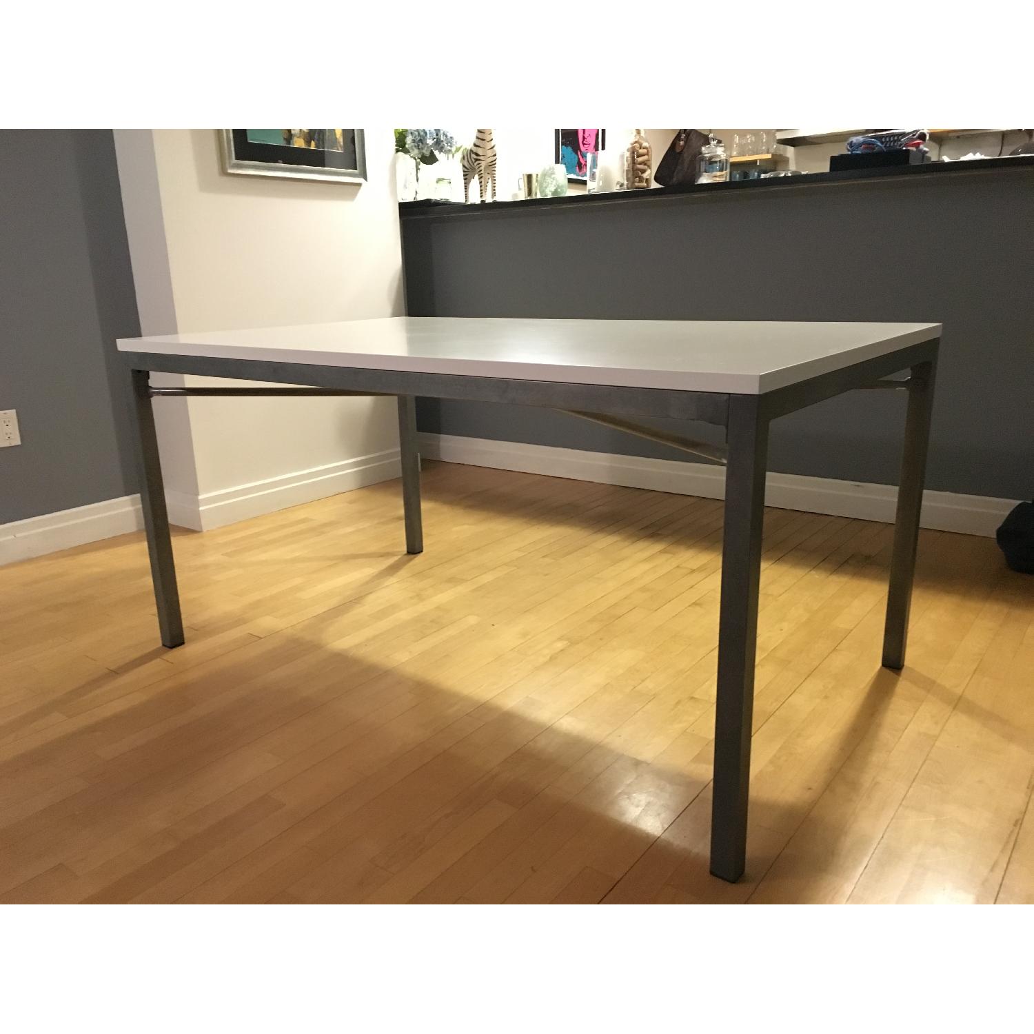 Crate & Barrel White Top/Zinc X-Base Dining Table - image-1
