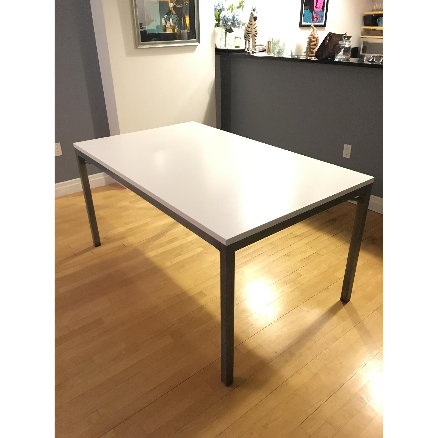 Crate & Barrel White Top/Zinc X-Base Dining Table - image-2