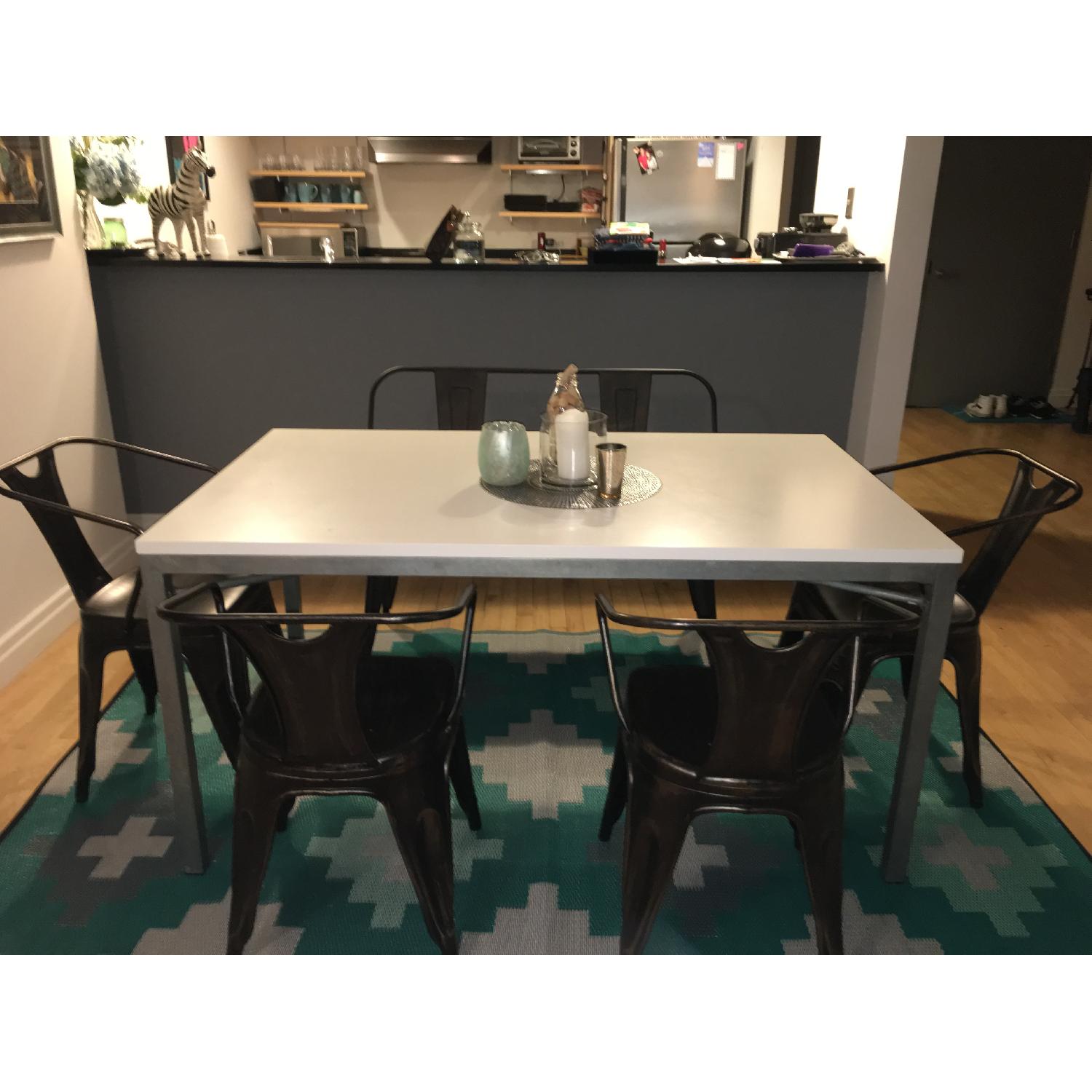 Crate & Barrel White Top/Zinc X-Base Dining Table - image-3