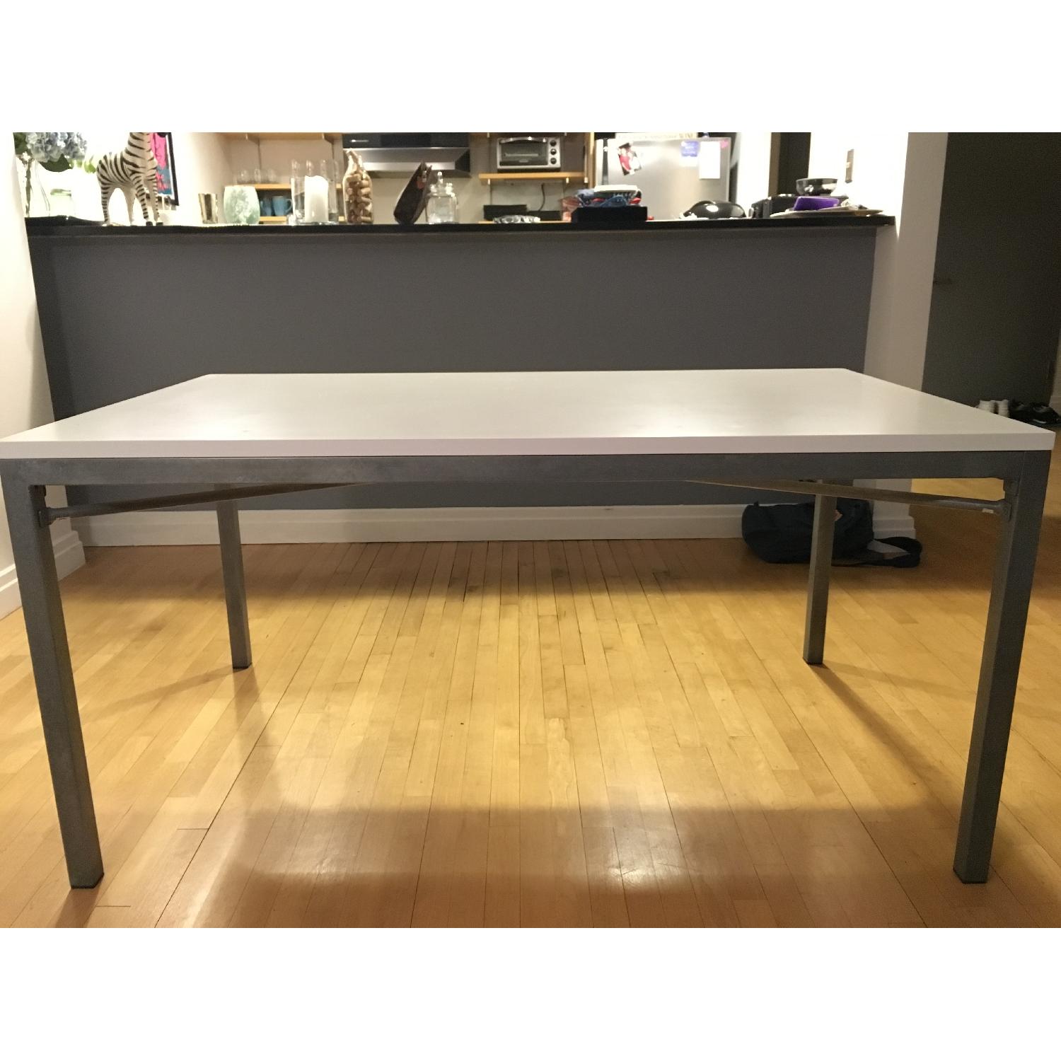 Crate & Barrel White Top/Zinc X-Base Dining Table - image-4