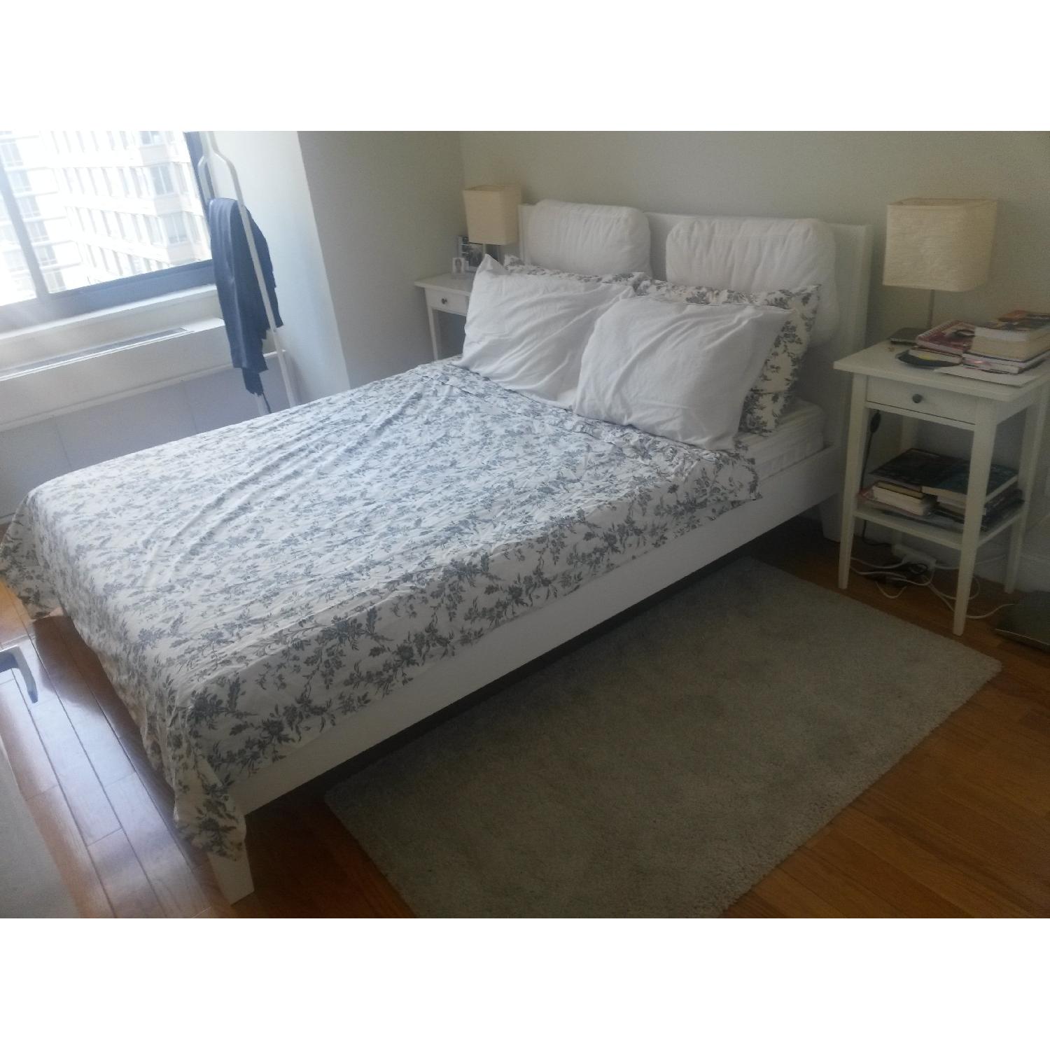 Ikea Nordli Queen Size Bed Frame in White w/ Lonset Slatted Base AptDeco