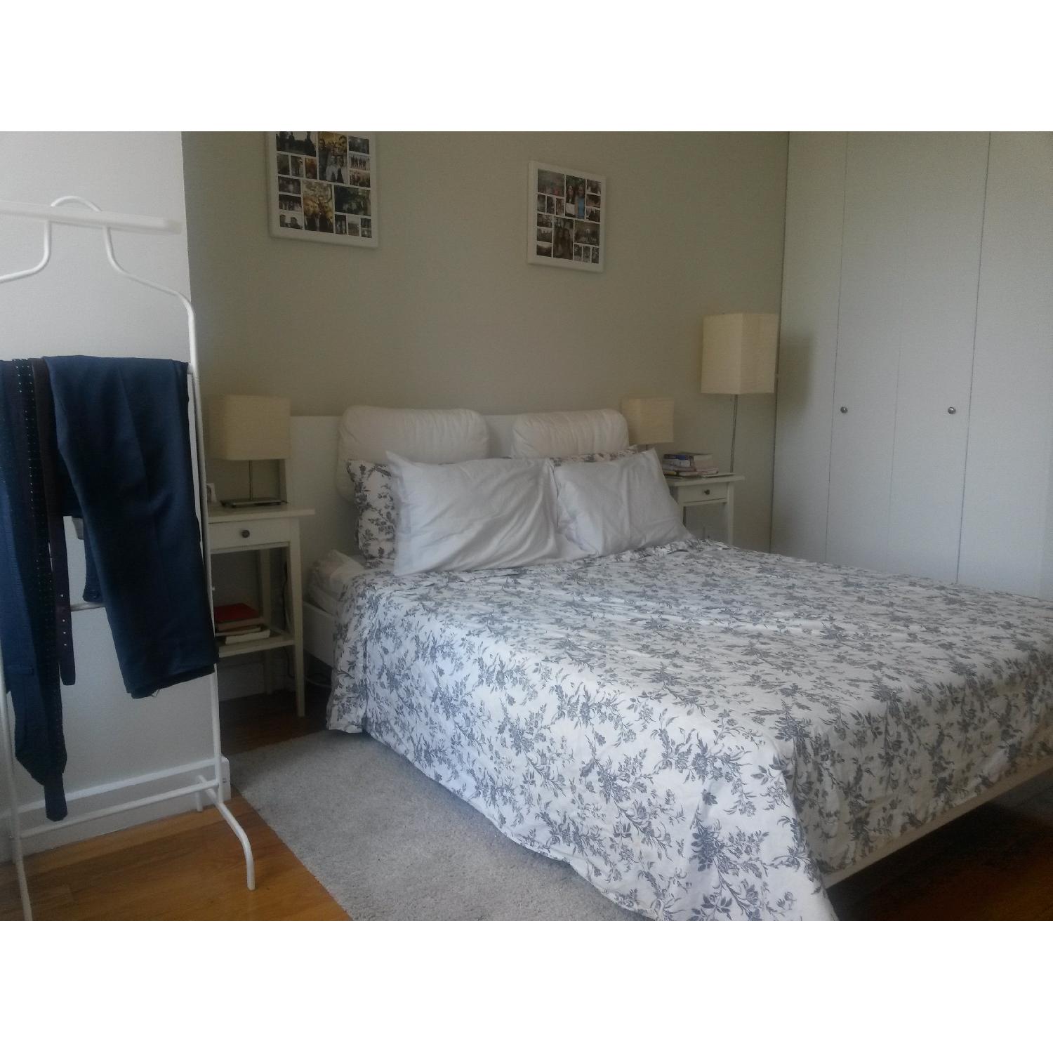 Ikea Nordli Queen Size Bed Frame in White w/ Lonset Slatted Base AptDeco