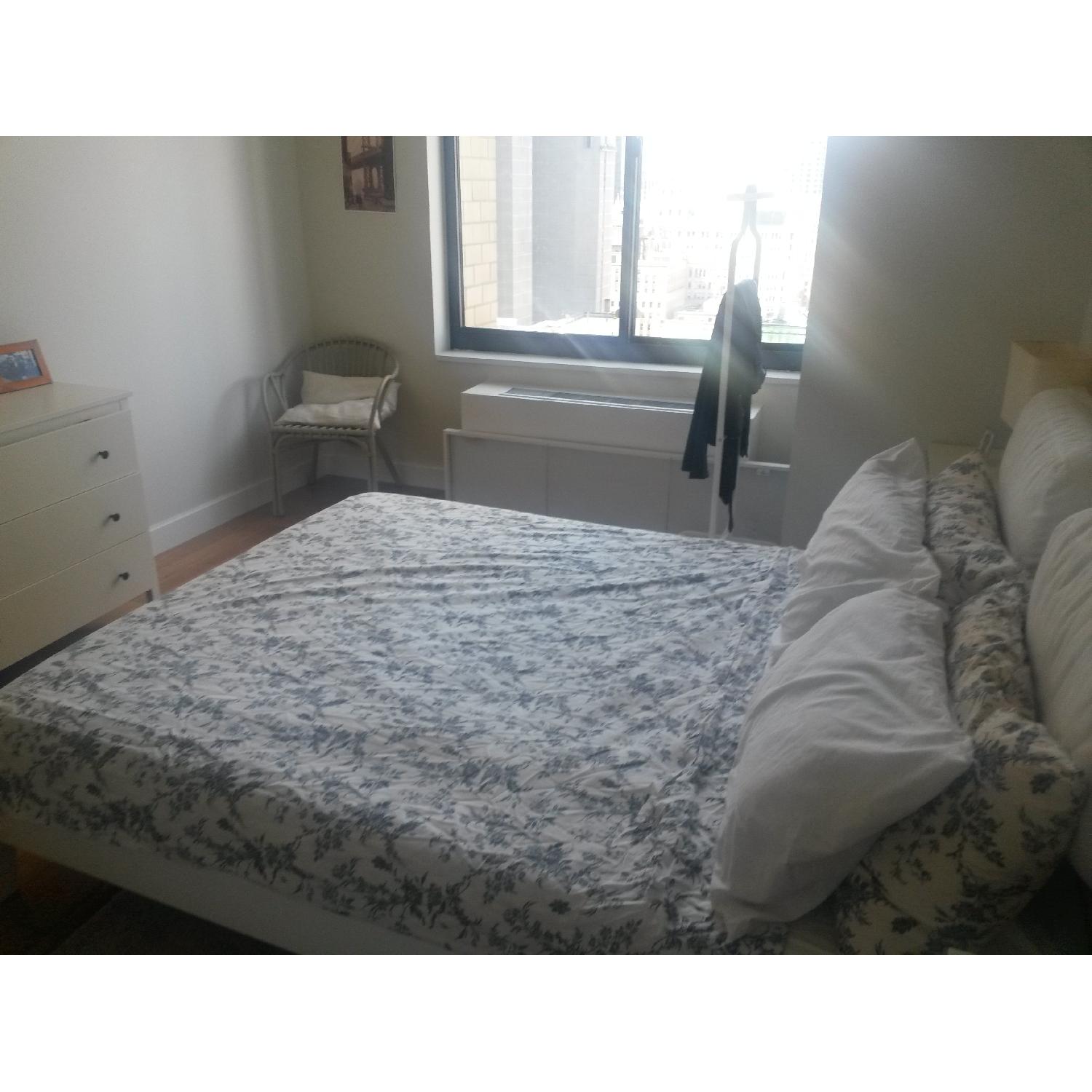 Ikea Nordli Queen Size Bed Frame in White w/ Lonset Slatted Base AptDeco