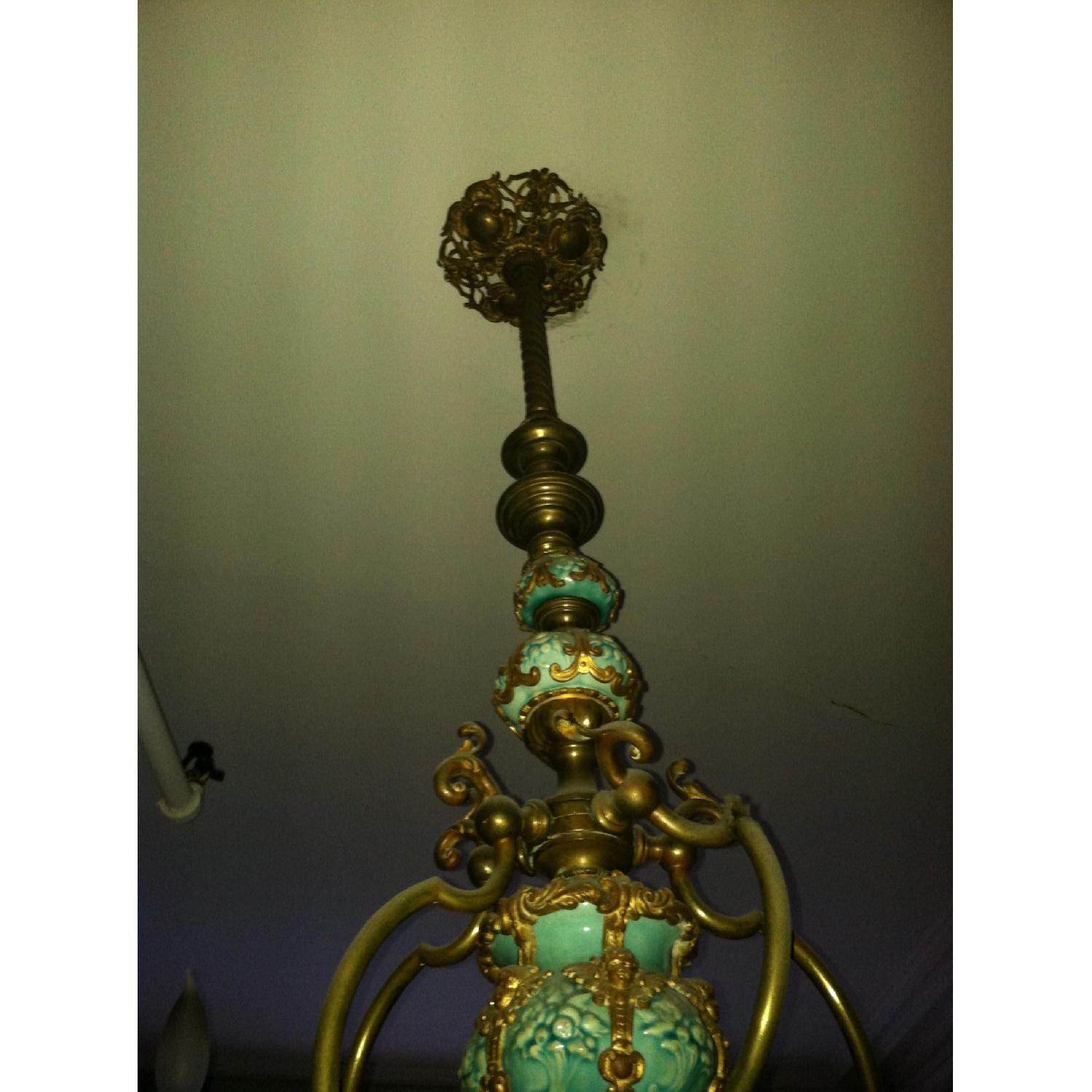 Majoilca Italian Ceramic & Brass Chandelier - image-1