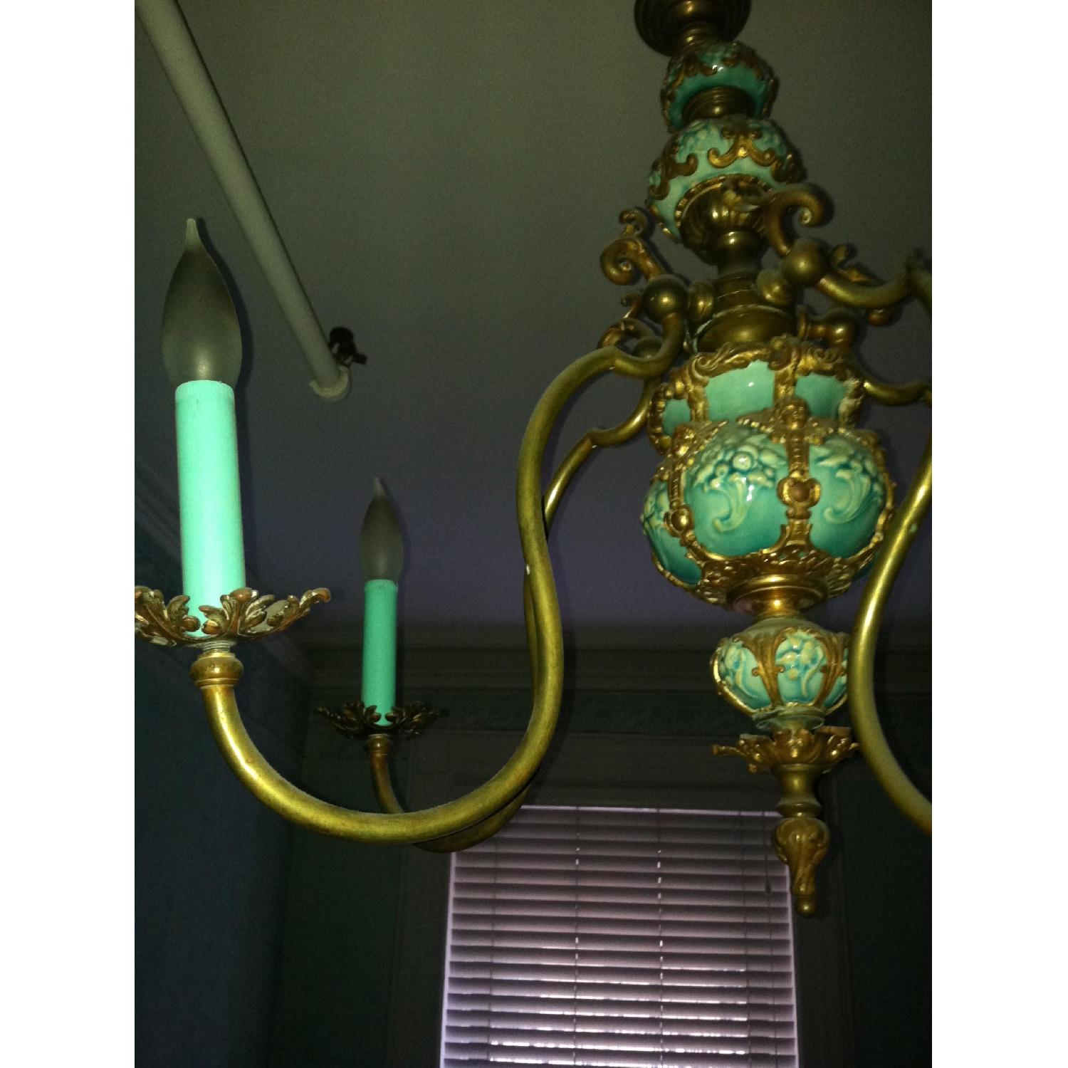 Majoilca Italian Ceramic & Brass Chandelier - image-2