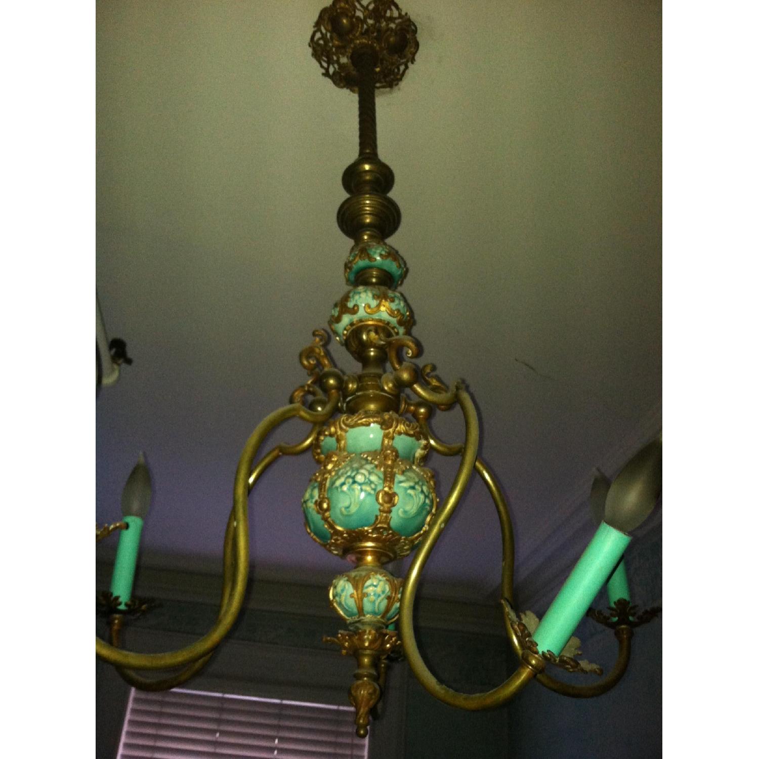 Majoilca Italian Ceramic & Brass Chandelier - image-3