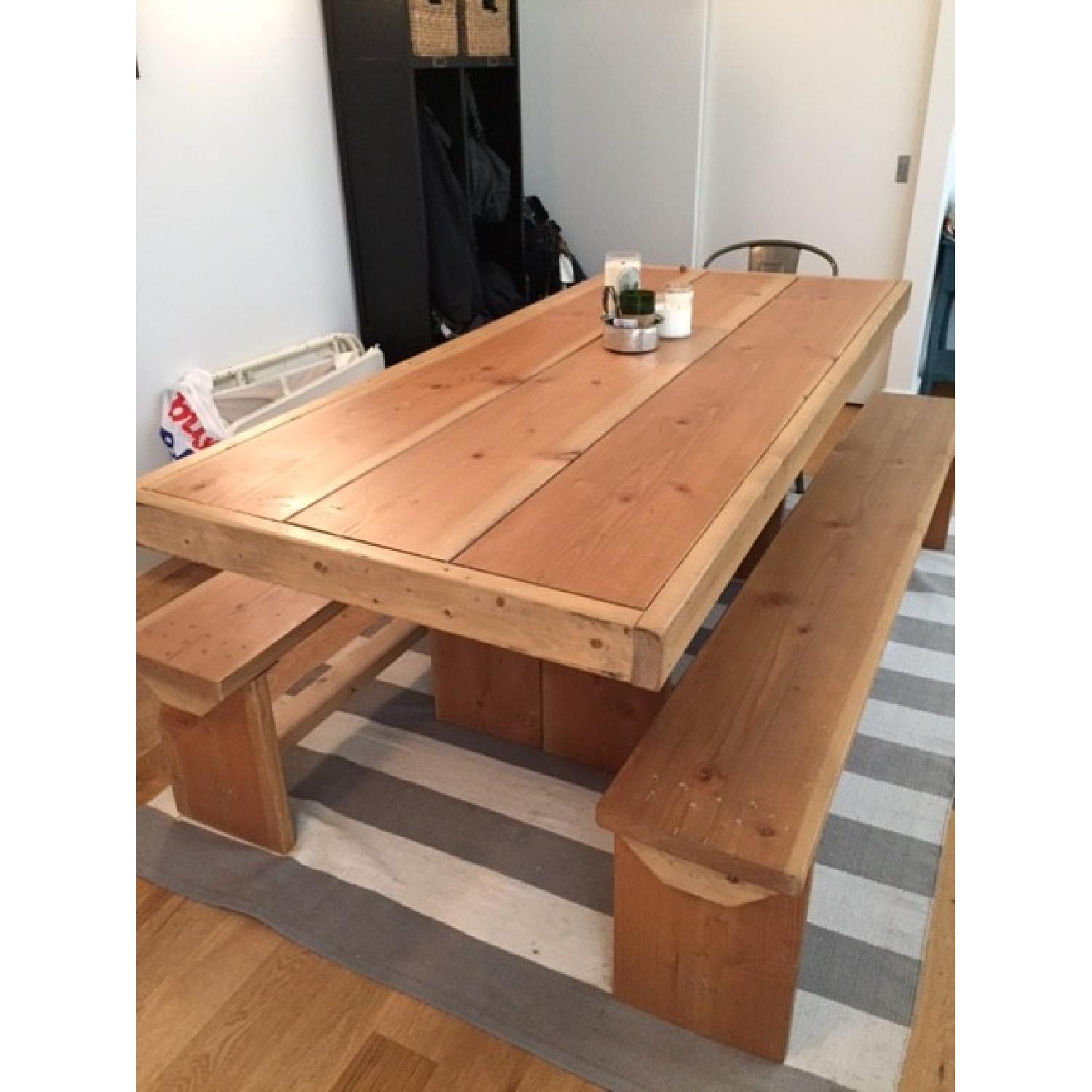 Reclaimed Wood Large Farmhouse Dining Table w/ 2 Benches - image-1