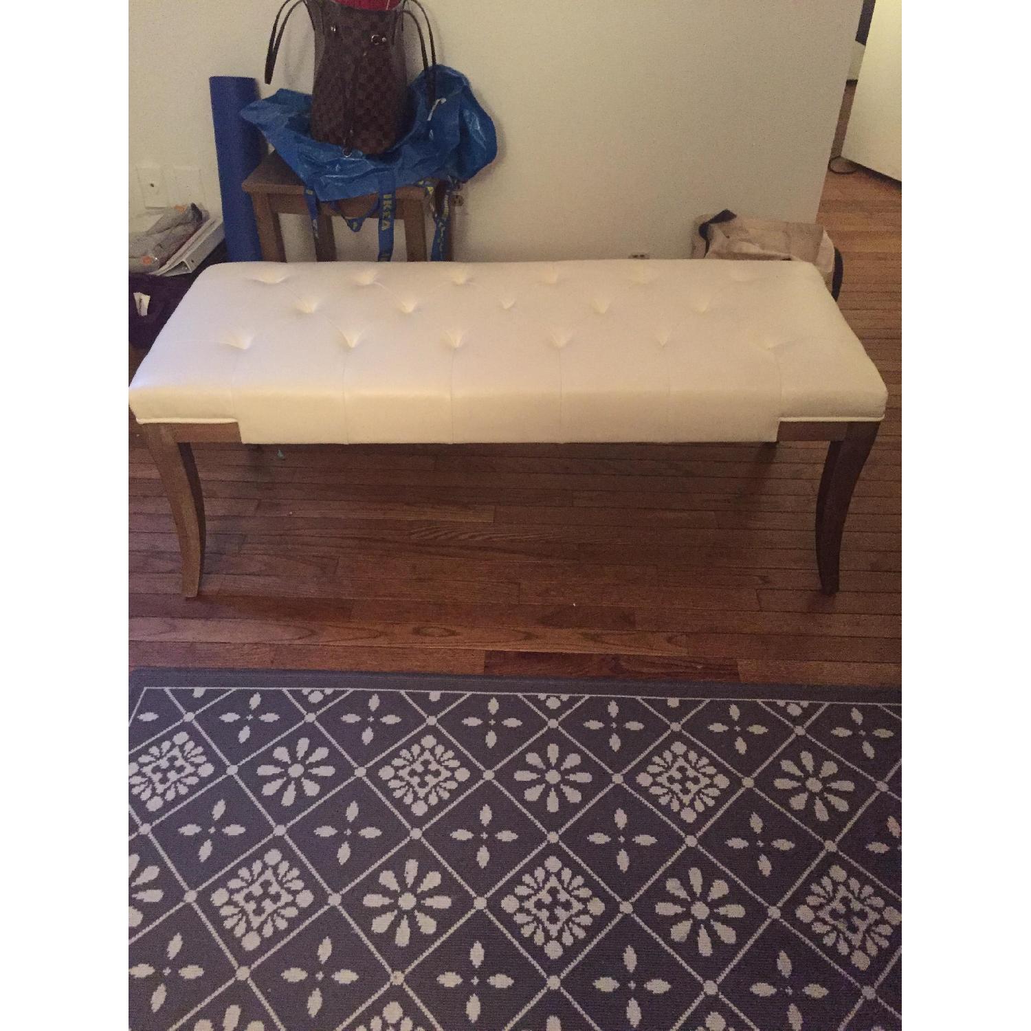 White Leather Ottoman - image-1