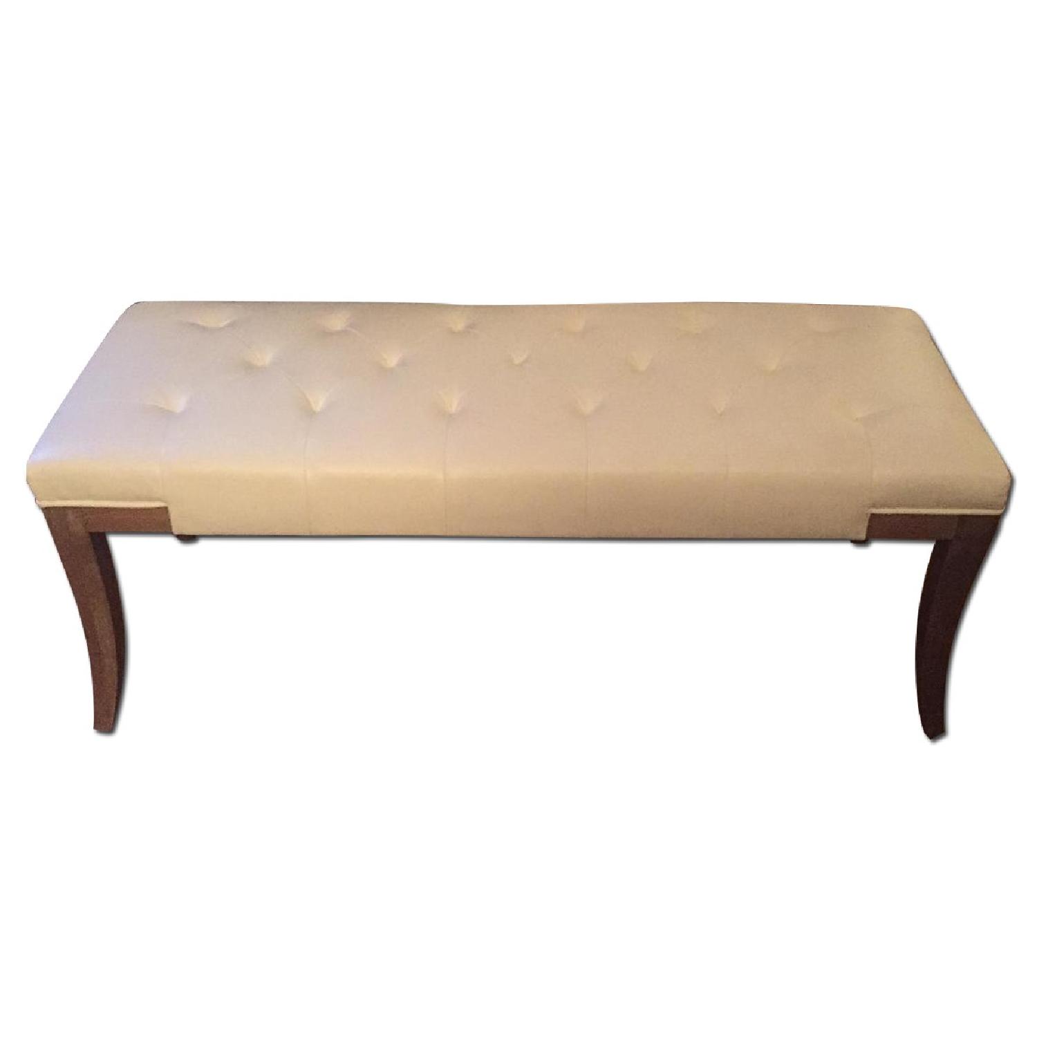 White Leather Ottoman - image-0