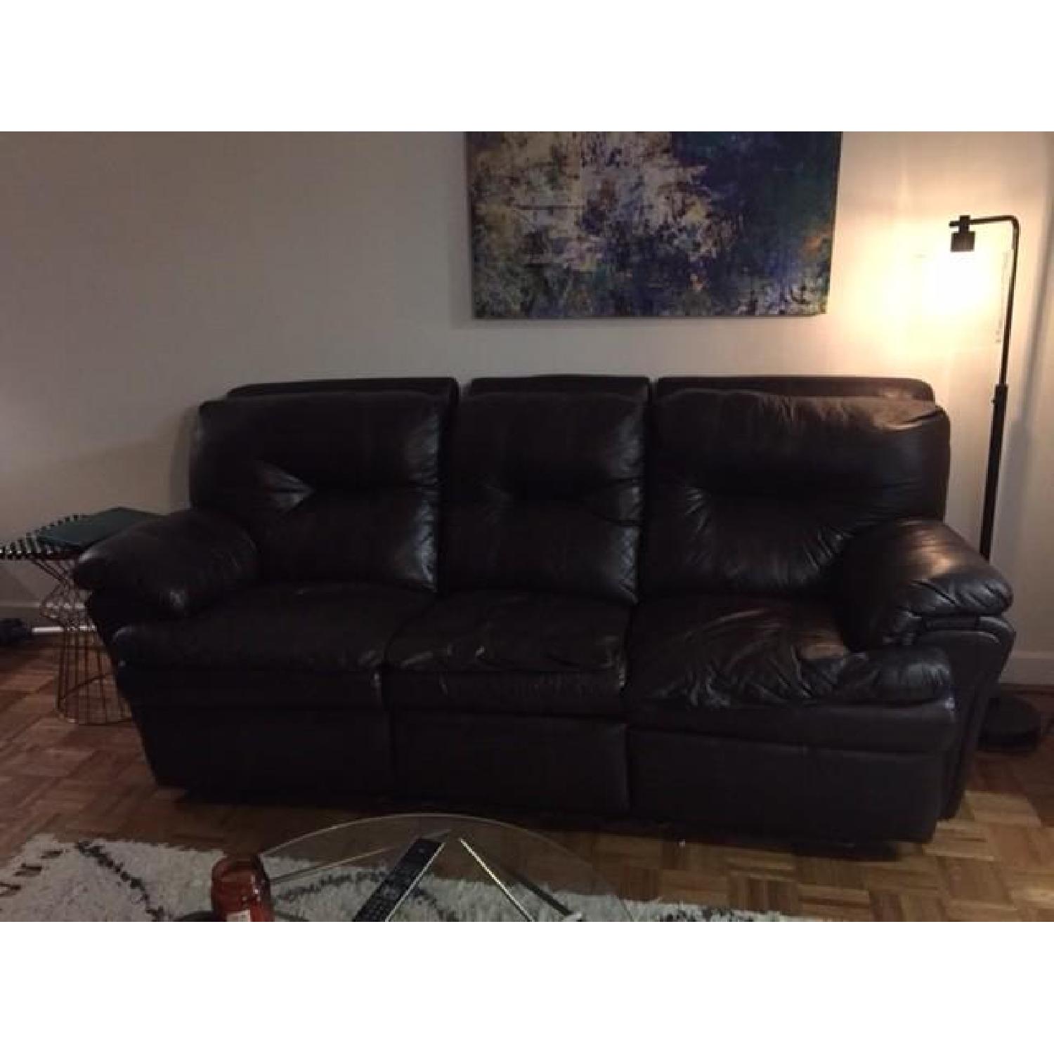 Bob's Brown Leather Dual Reclining Sofa - image-1