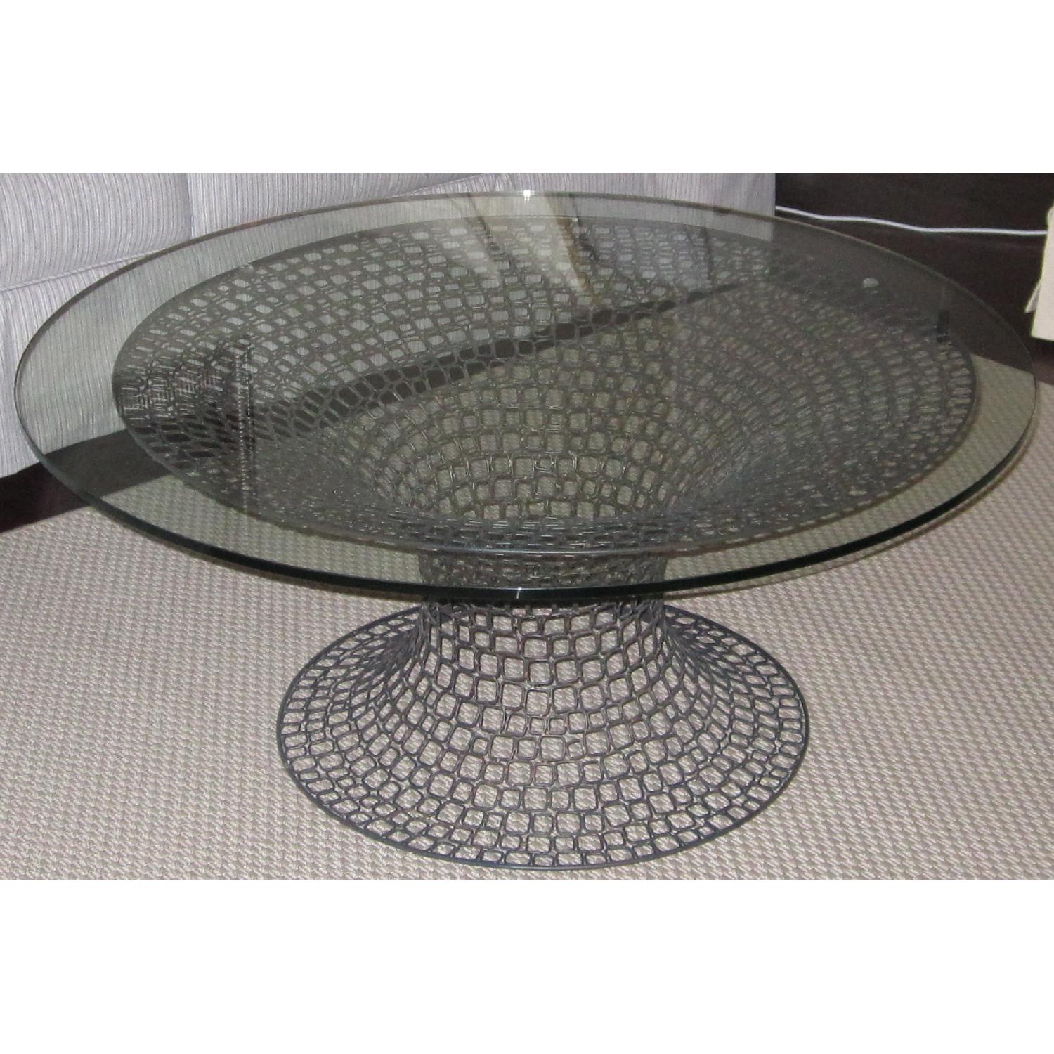 CB2 Glass Top/Cast Iron Round Coffee Table - image-3